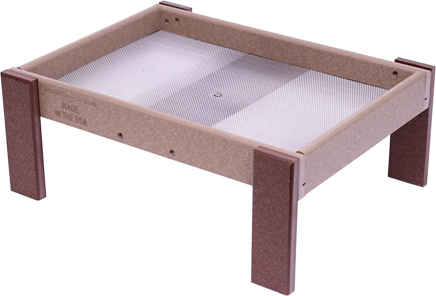 Ground bird feeder with screen mesh tray for ground-feeding birds, designed by AmishToyBox.com for wildlife bird feeding.