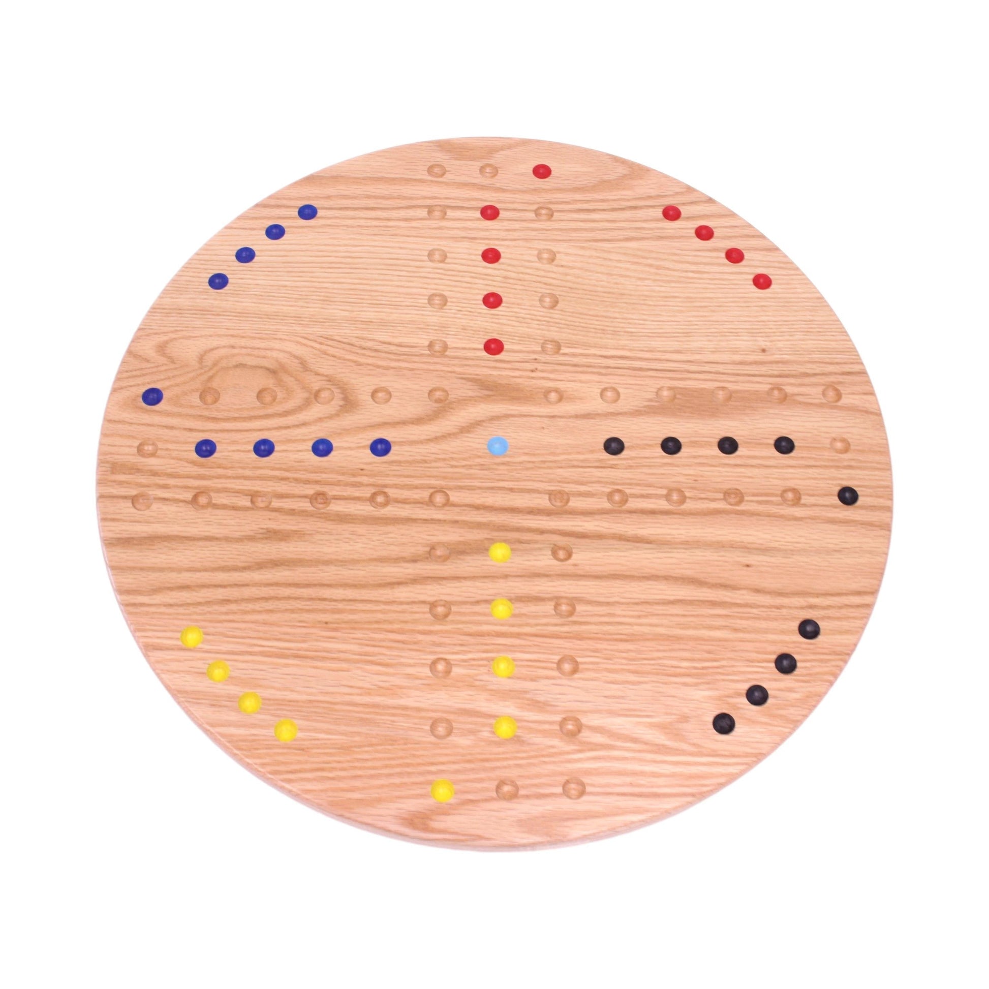 Round Aggravation game board set made of solid oak wood, double-sided, featuring a classic game design for family fun.