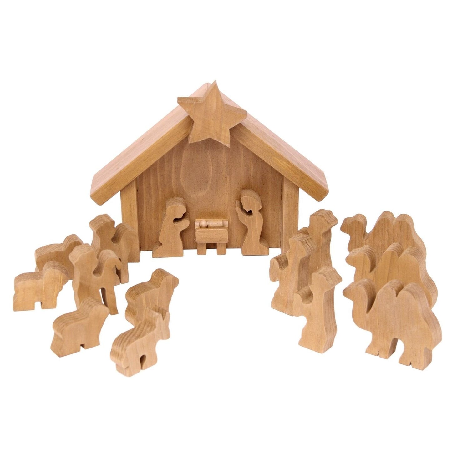 AmishToyBox.com Wooden Nativity Manger Scene Set, 14 Pieces