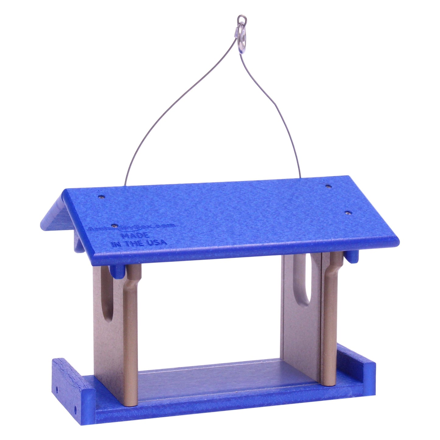 Amish-made bluebird bird feeder with poly lumber, designed for feeding mealworms, perfect for attracting bluebirds to your garden.