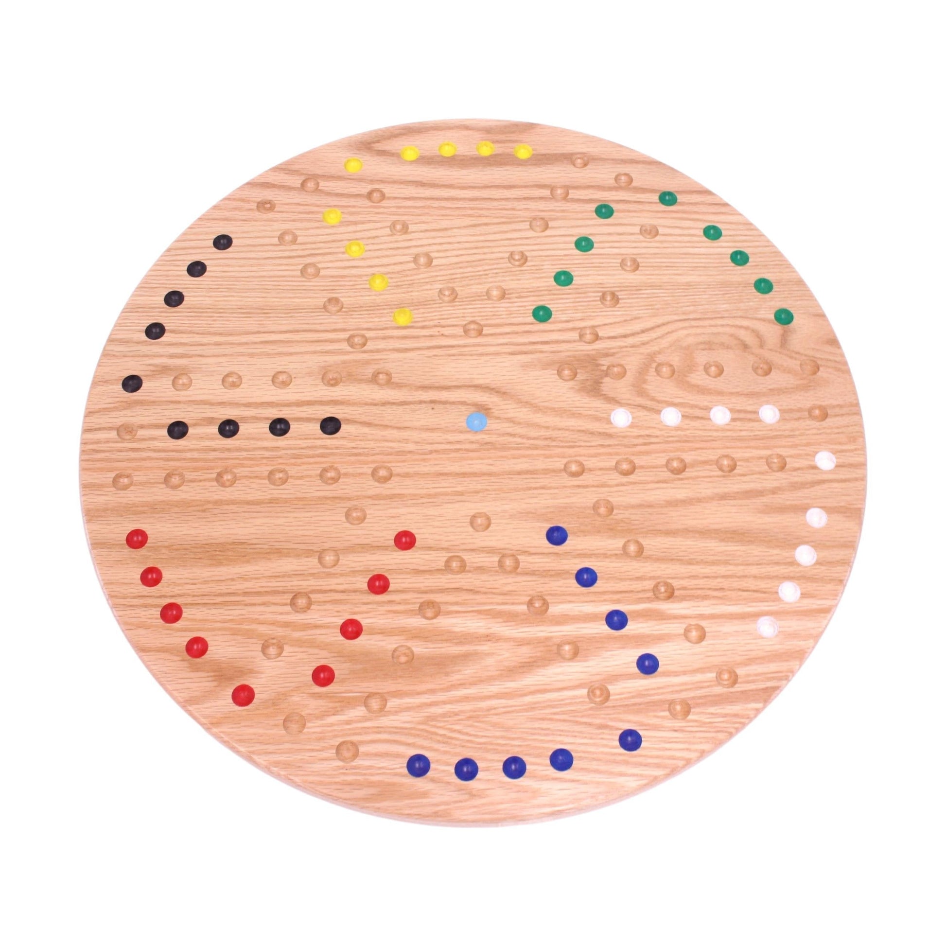 Round Aggravation Game Board set made of solid oak wood, double-sided, featuring a classic game design for family fun.