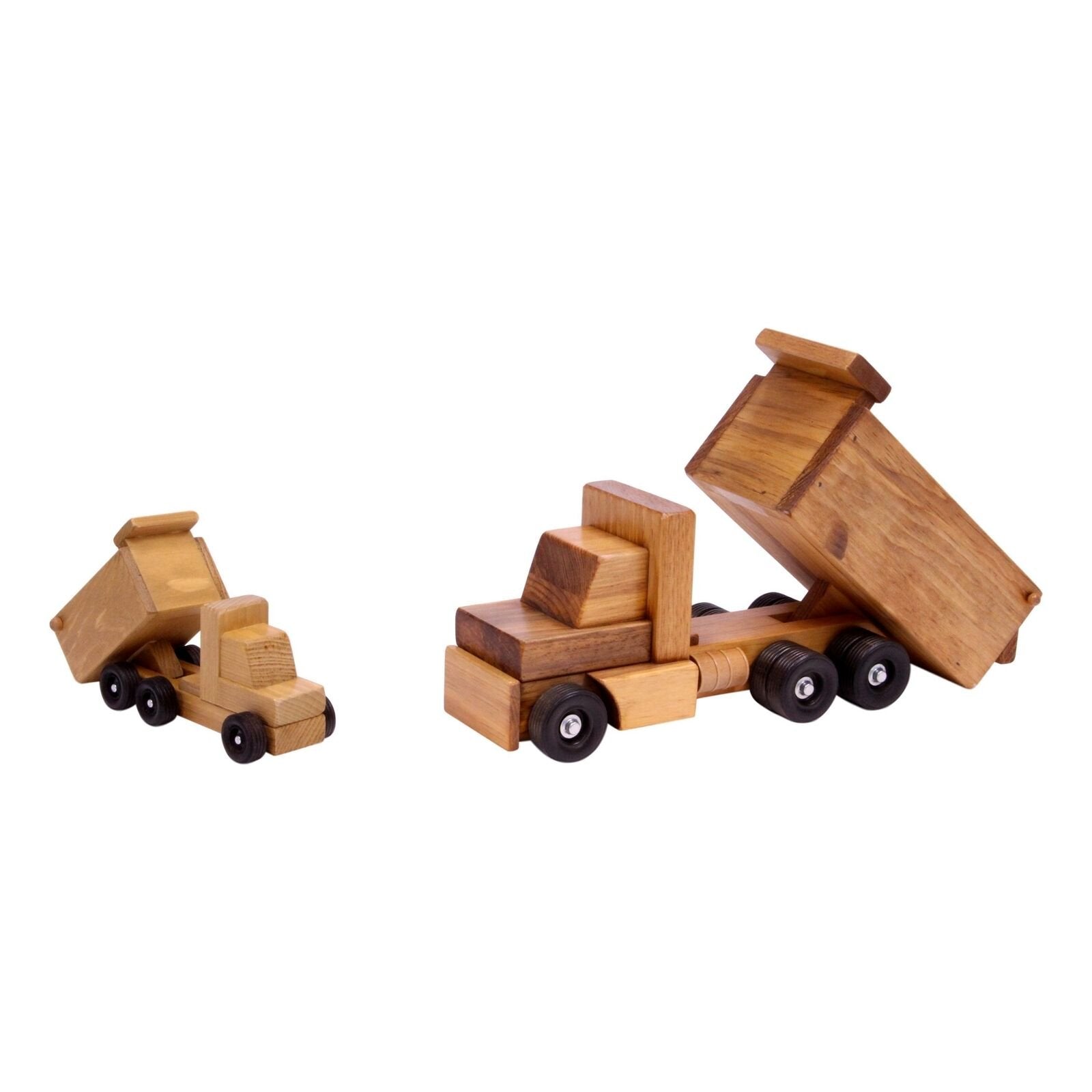 Amish-made wooden toy dump truck with kid-safe finish, detailed wooden toy truck for children from AmishToyBox.com