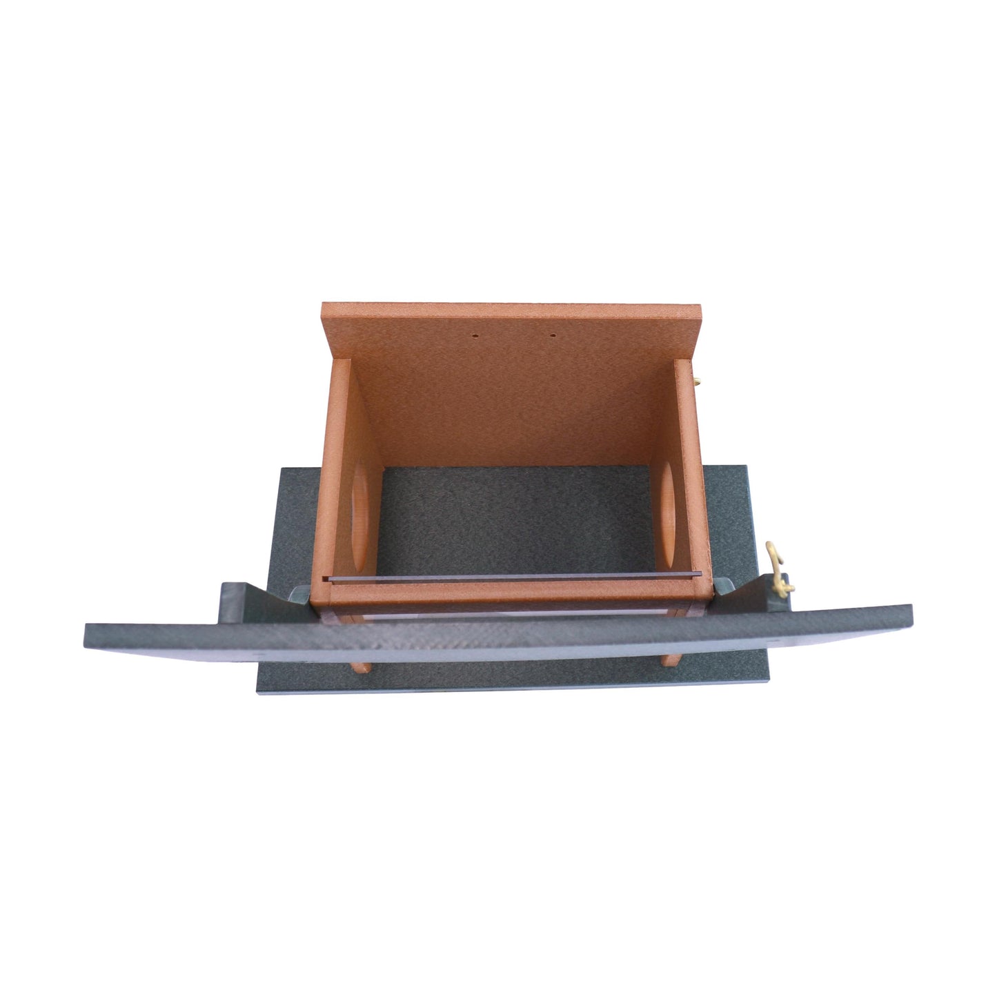 Amish-made squirrel corn feeder mounted on a post, crafted from durable poly lumber, designed for wildlife feeding.