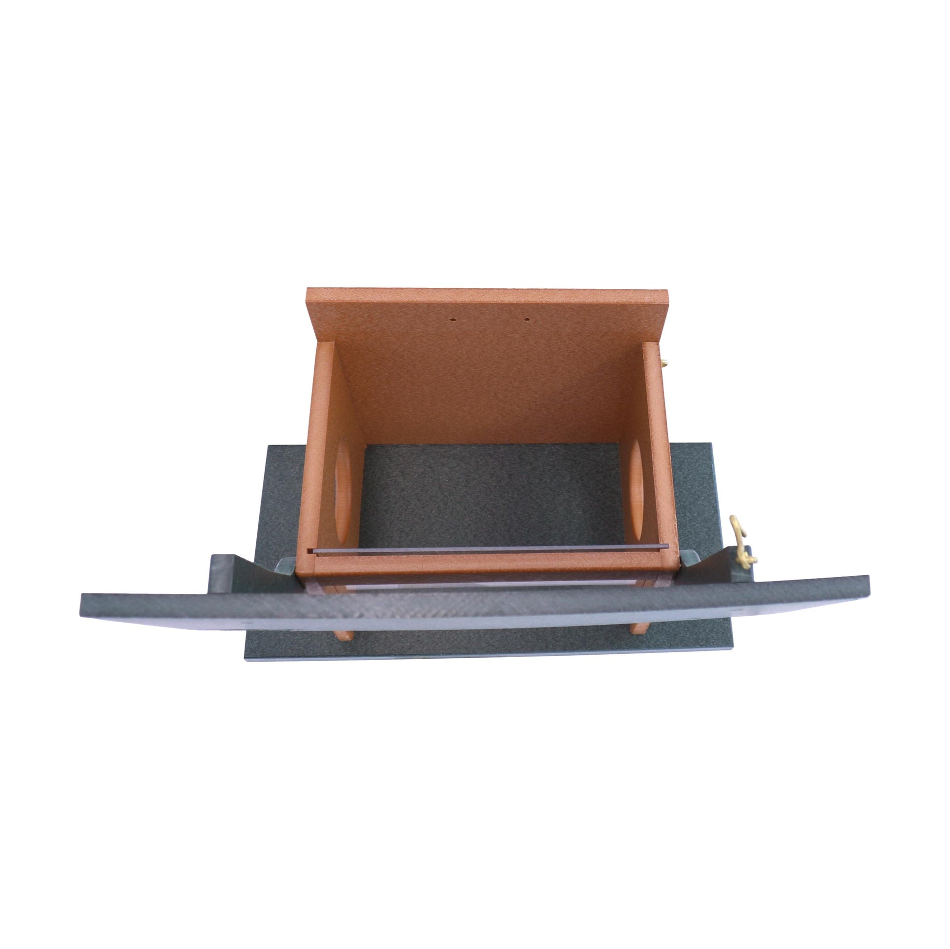 Amish-made squirrel corn feeder mounted on a post, crafted from durable poly lumber, designed for wildlife feeding.