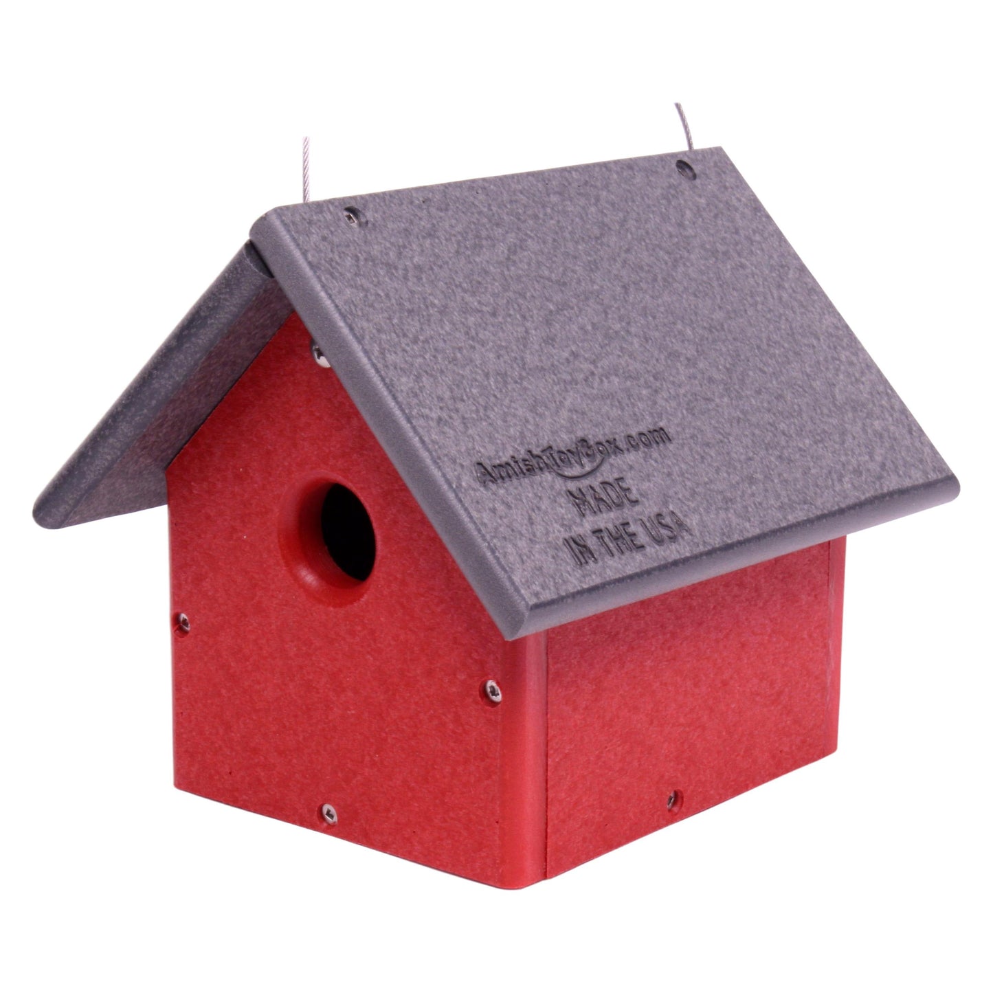Amish-made poly lumber chickadee or wren bird house with clean design, featuring entry hole and ventilation for outdoor bird nesting.