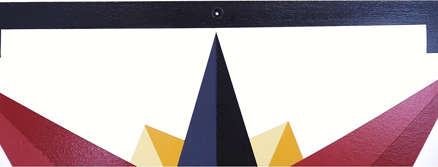 Hand-painted barn quilt featuring a Mariner's Compass design in gold and blue, perfect for lawn and patio decor.