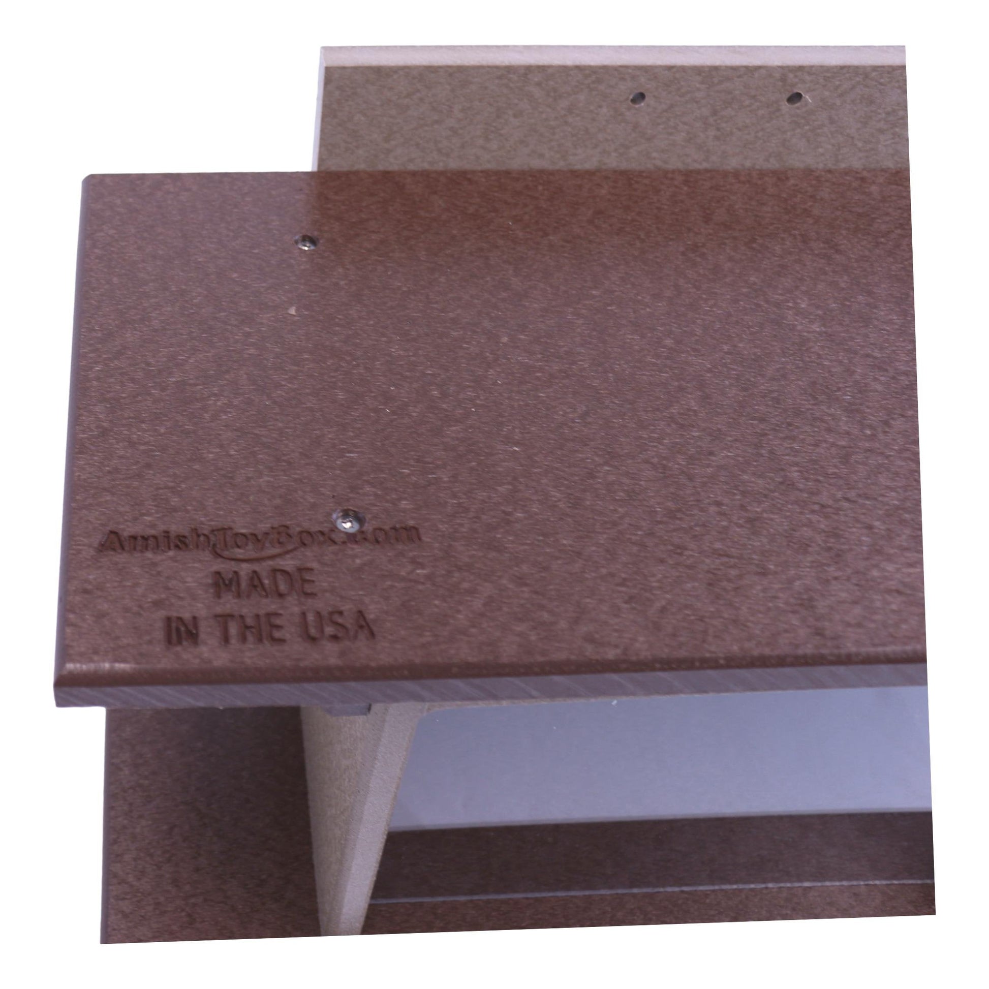 Amish-made squirrel corn feeder mounted on a wooden post, made of durable poly lumber, designed for outdoor wildlife feeding