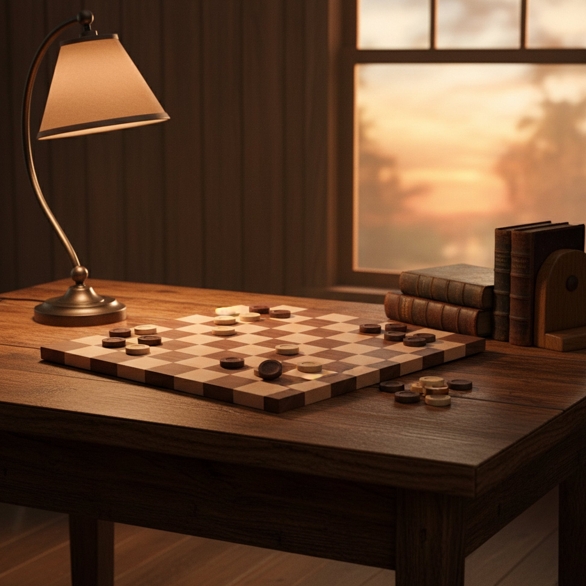 Maple and walnut hardwood 18-inch chess and checkers game board with detailed wood grain, designed for classic wooden game play.