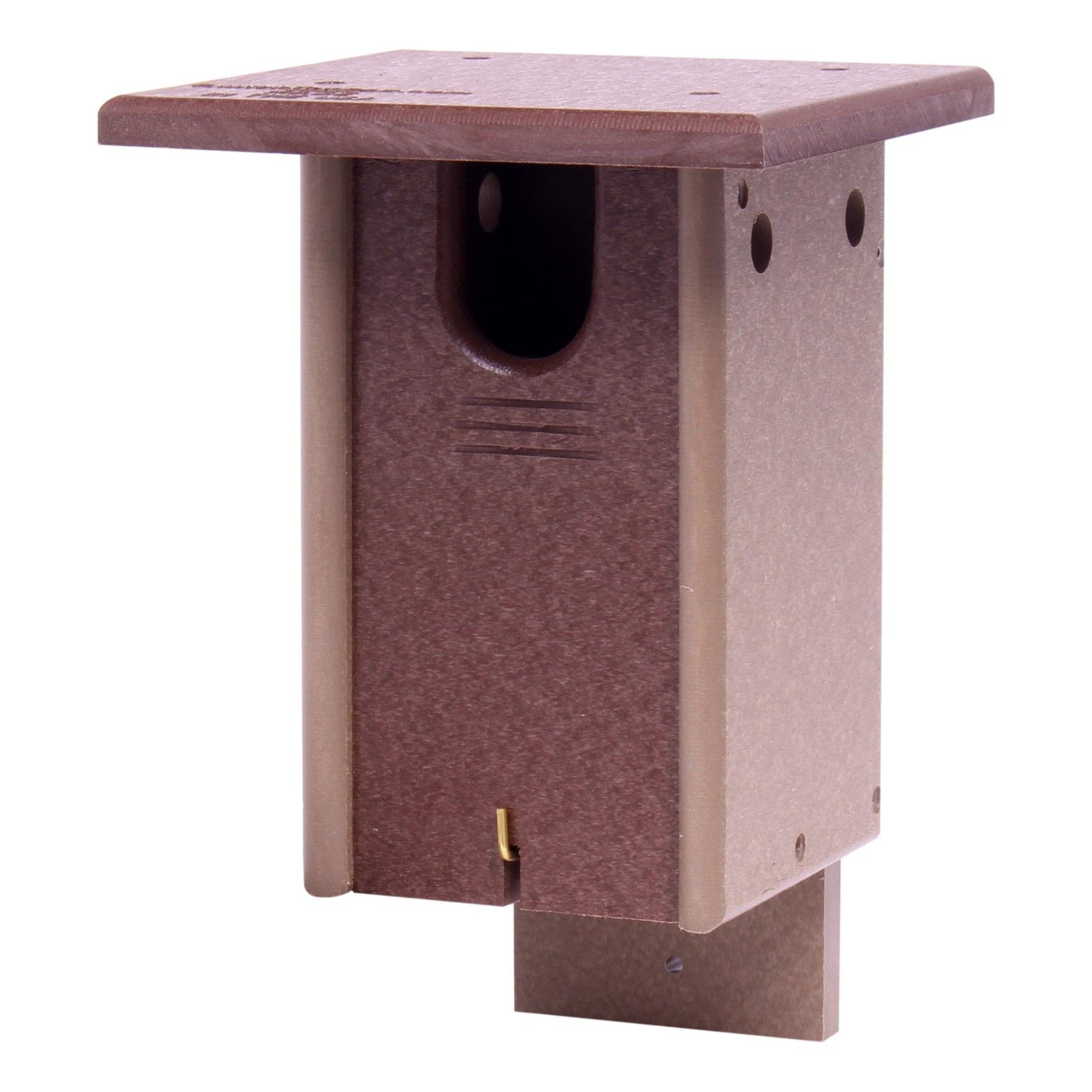 Bluebird house mounted on a post, Amish-made bird house crafted from recycled poly lumber, designed for outdoor bird nesting.