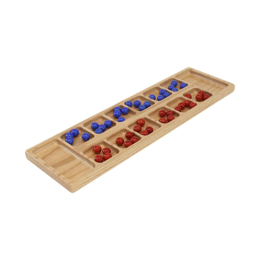 Amish-made solid oak wood Mancala game board with marbles, traditional games and puzzles by AmishToyBox.com