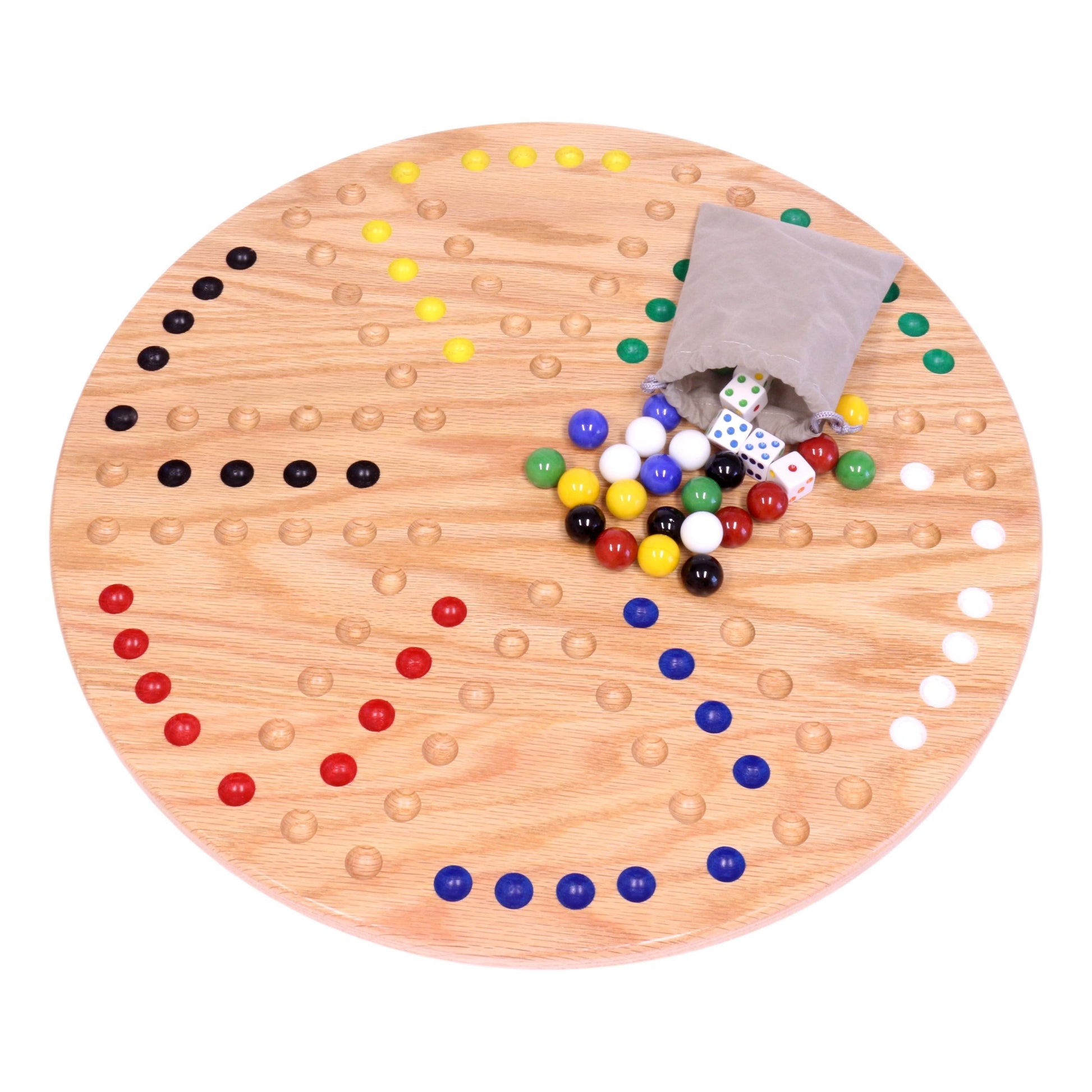 Round Aggravation game board set made of solid oak wood with double-sided design, perfect for family game nights and friendly competition.