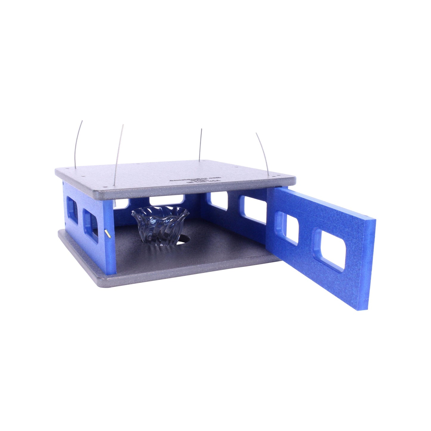Amish-made Bluebird feeder hanging block house for mealworms, crafted with durable poly lumber, designed for lawn and patio outdoor use.