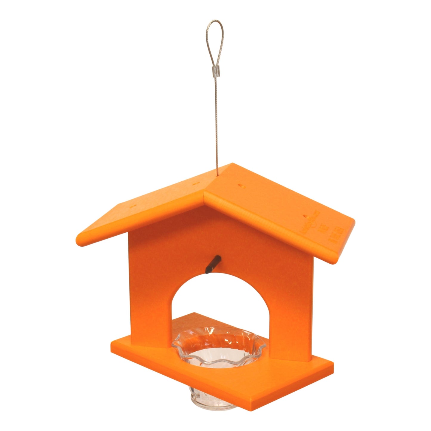 Eco-friendly hanging oriole bird feeder with jelly and orange design, made from durable poly lumber, ideal for attracting Orioles.