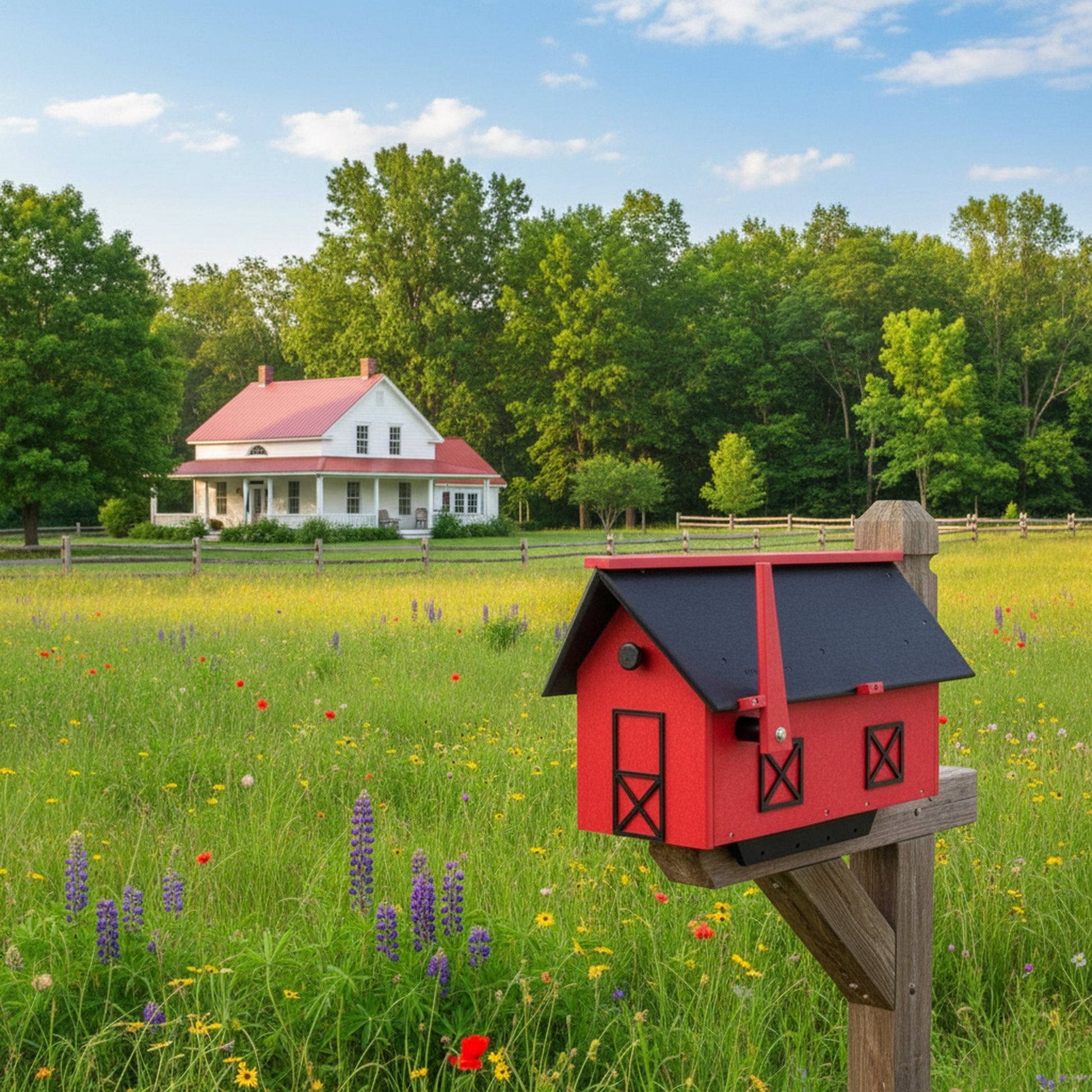 Amish-made post mount mailbox with weather-proof poly lumber and UV-resistant finish for durable outdoor use.