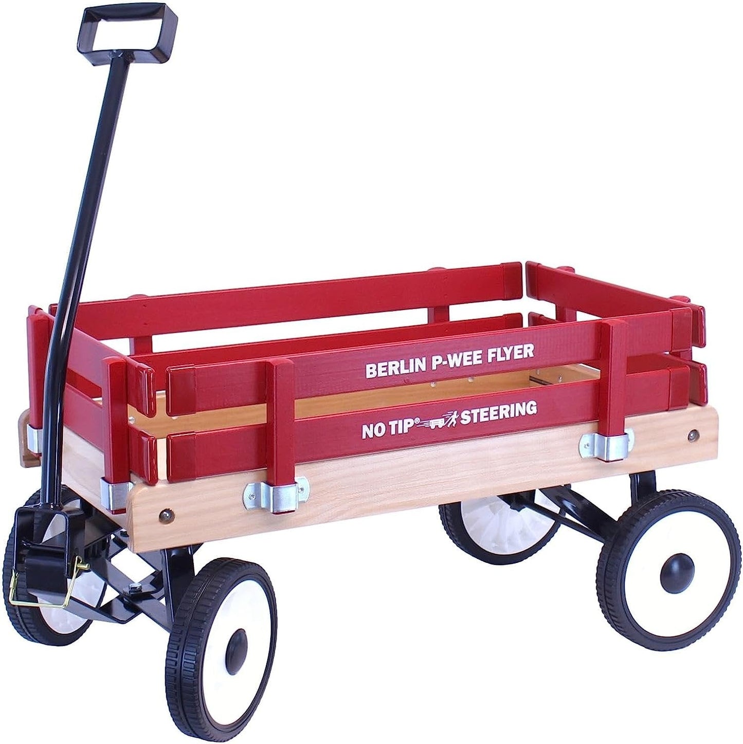 Amish-made Berlin P-Wee Wagon Model F257 by AmishToyBox.com, featuring a wooden wagon with colorful painted details and sturdy handles.