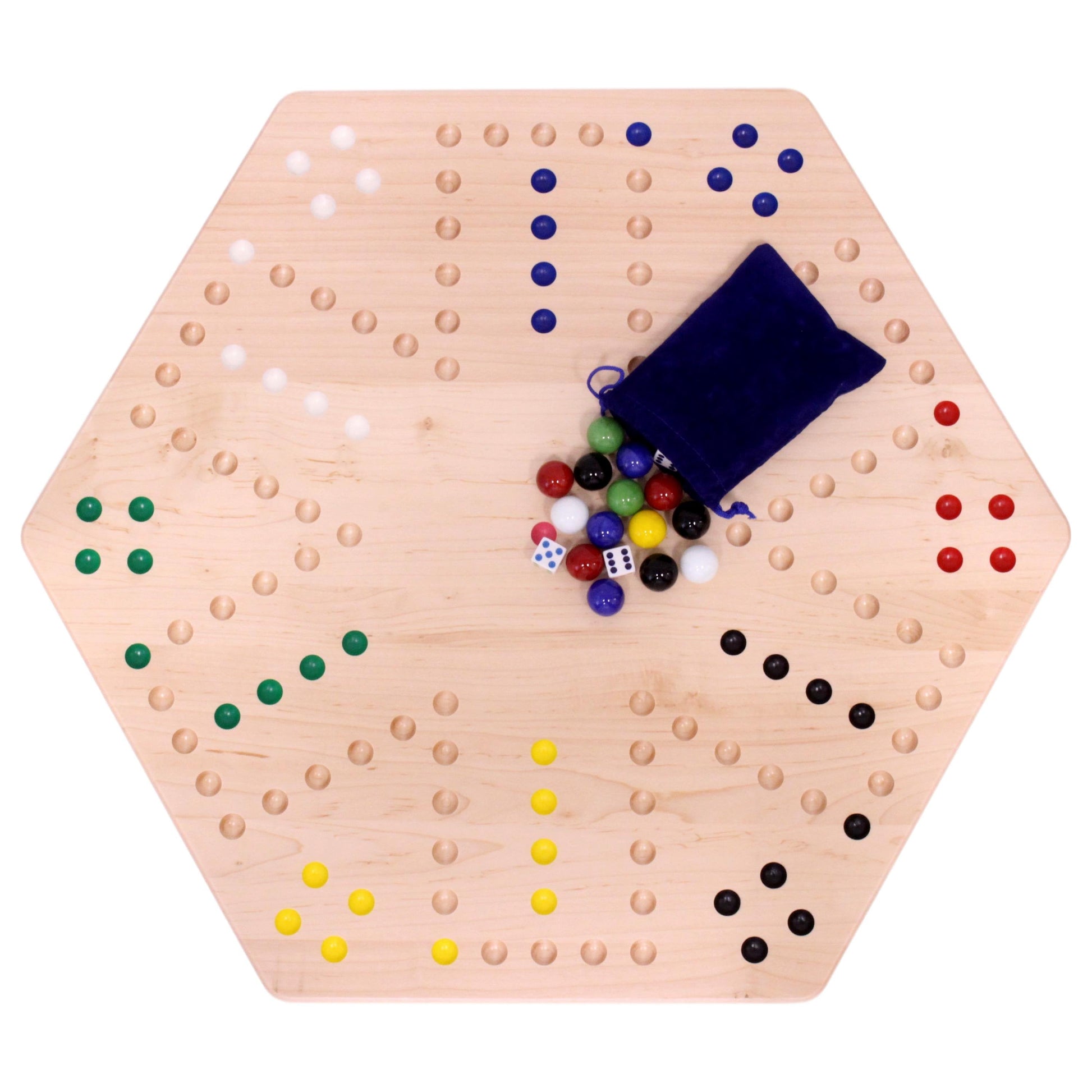 Hand-painted Aggravation Wahoo marble board game by AmishToyBox.com, featuring a double-sided wooden game board with colorful marble pathways.