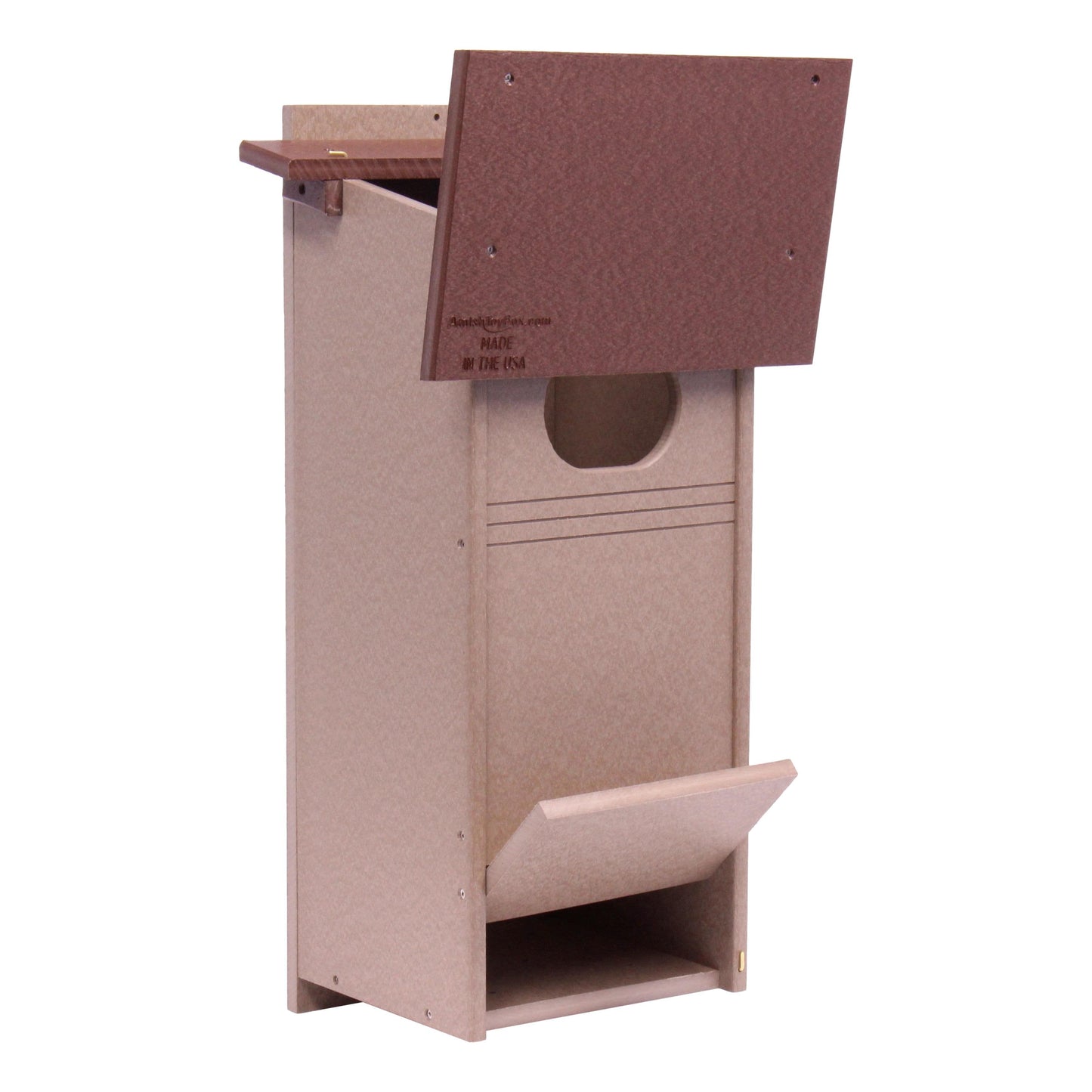 Wood Duck Bird House made of durable poly lumber, post-mount design, ideal for attracting and sheltering wood ducks.