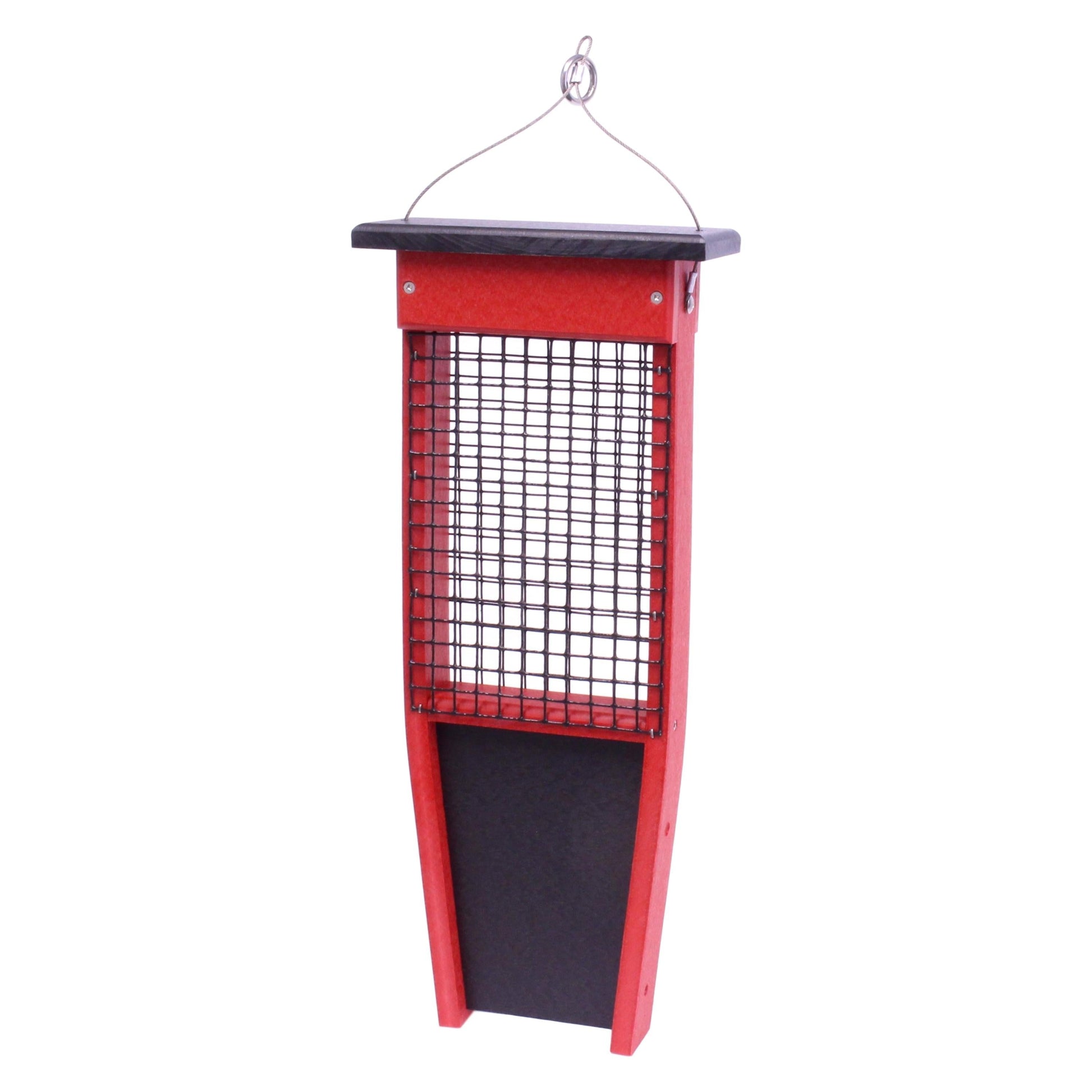 Pileated Woodpecker suet bird feeder from AmishToyBox.com holding two suet cakes, designed for attracting woodpeckers and small birds.