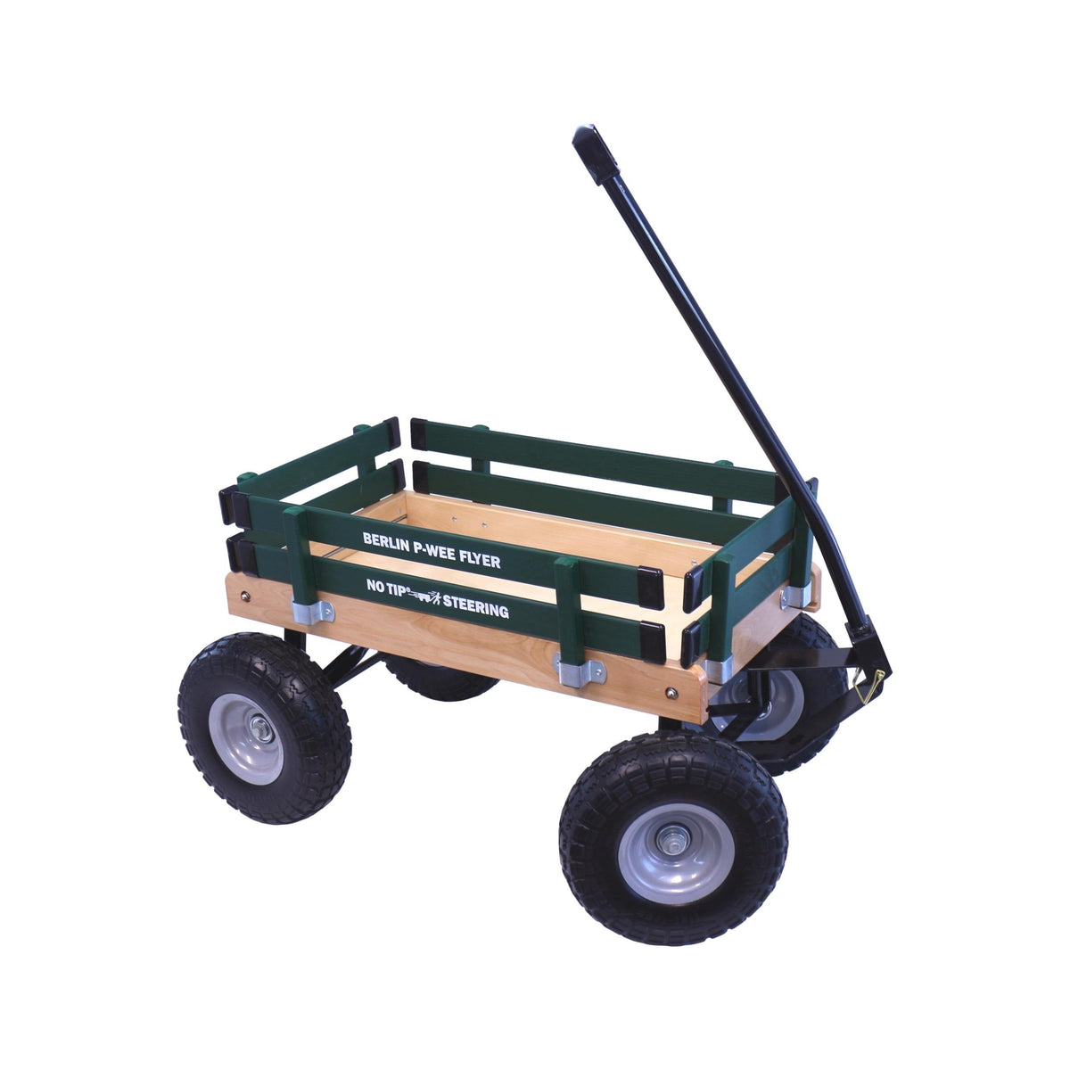 Amish-made Berlin Big-Foot Kid's pull-behind wagon with sturdy wooden construction and large wheels for outdoor play.