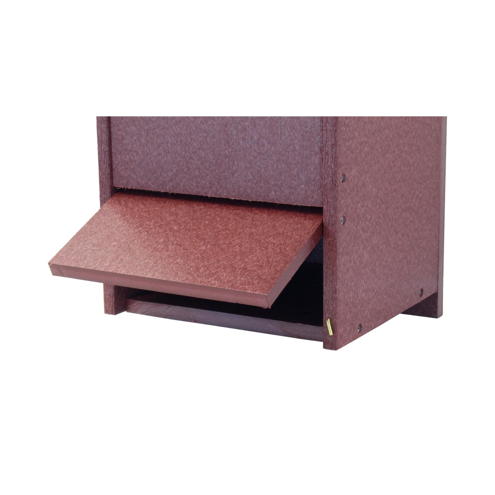 Wood Duck Bird House made with durable poly lumber, post-mount design, suitable for providing nesting shelter for waterfowl.