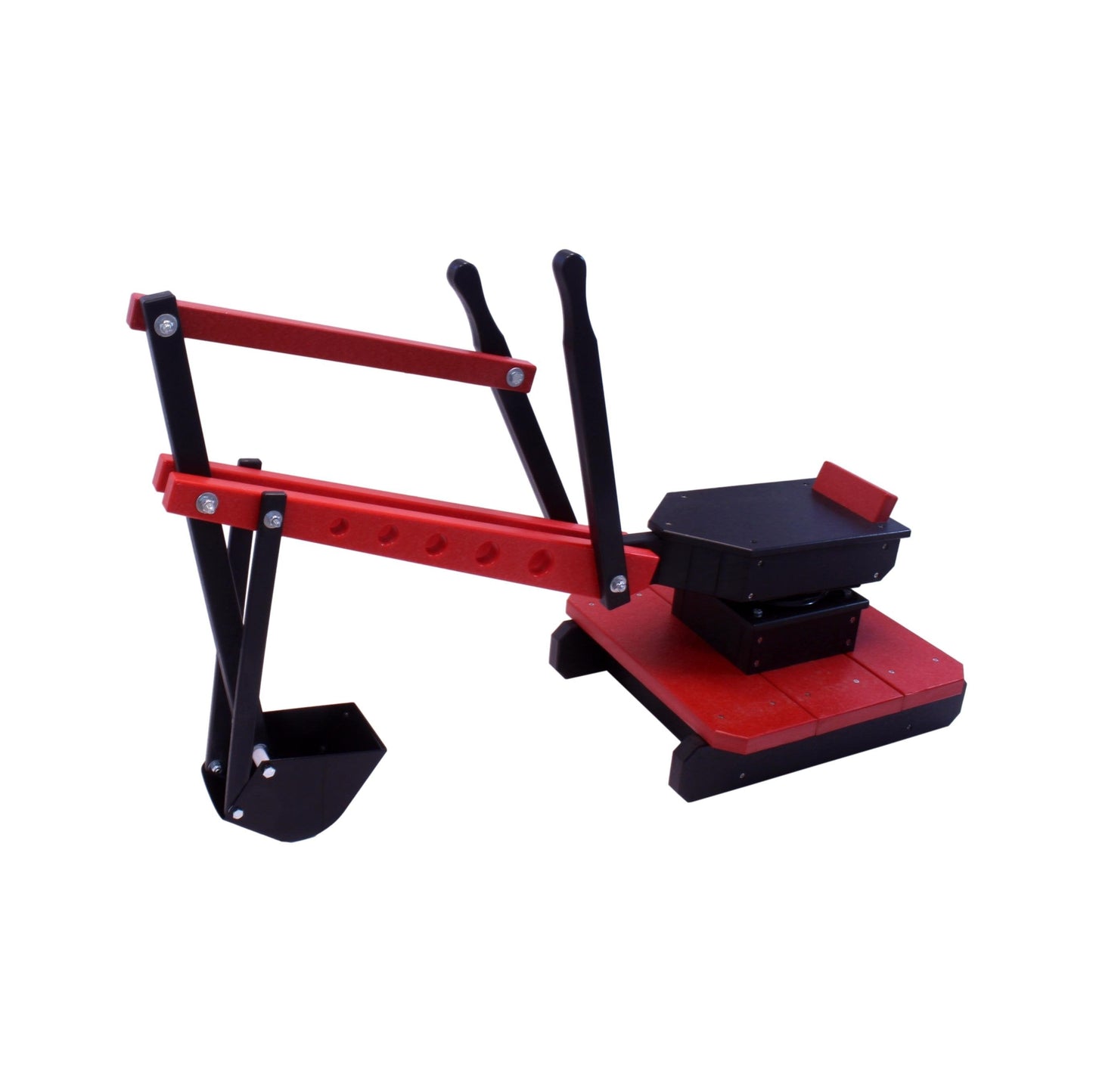 AmishToyBox.com sand digger excavator toy with movable levers and metal digging bucket, perfect for imaginative play.