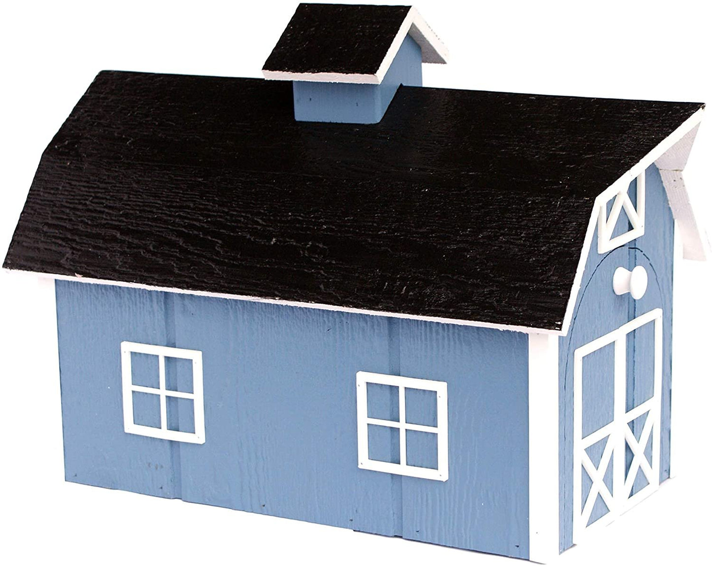Amish-made wooden Dutch barn style mailbox mounted on a post, handcrafted home improvement tool from AmishToyBox.com