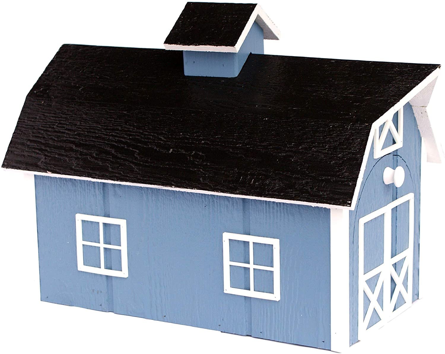 Amish-made wooden Dutch barn style mailbox mounted on a post, handcrafted home improvement tool from AmishToyBox.com