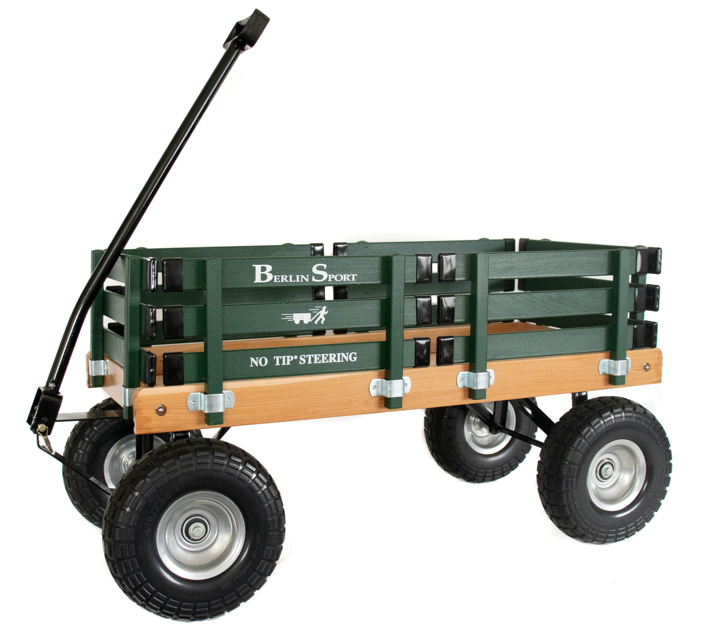 Amish-made Berlin Flyer Sport Wagon Model F410, a kids' scooter and wagon, with sturdy wooden construction and colorful design.