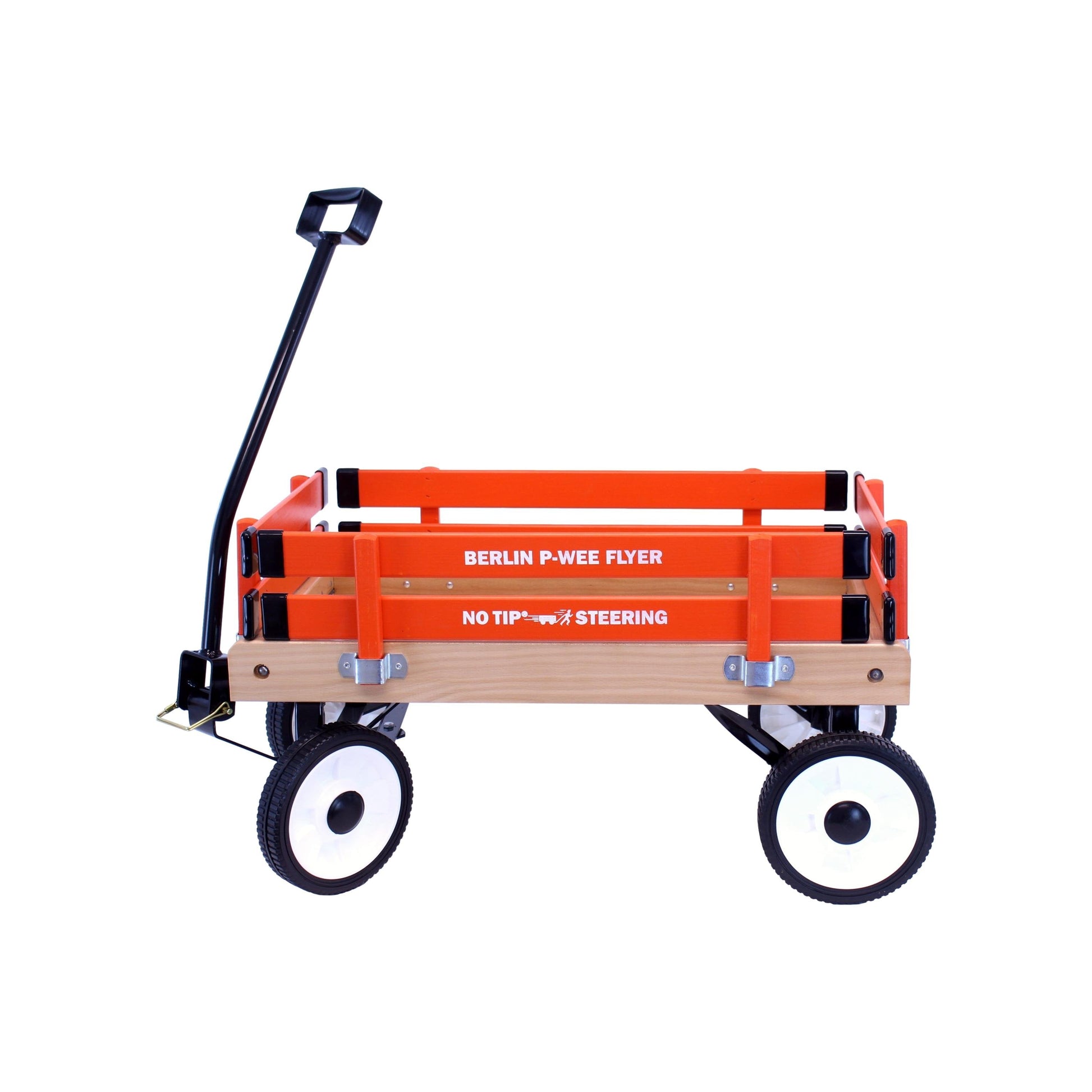 Amish-made Berlin P-Wee Wagon Model F257 by AmishToyBox.com, showing a small wooden wagon with handle and wheels for children.