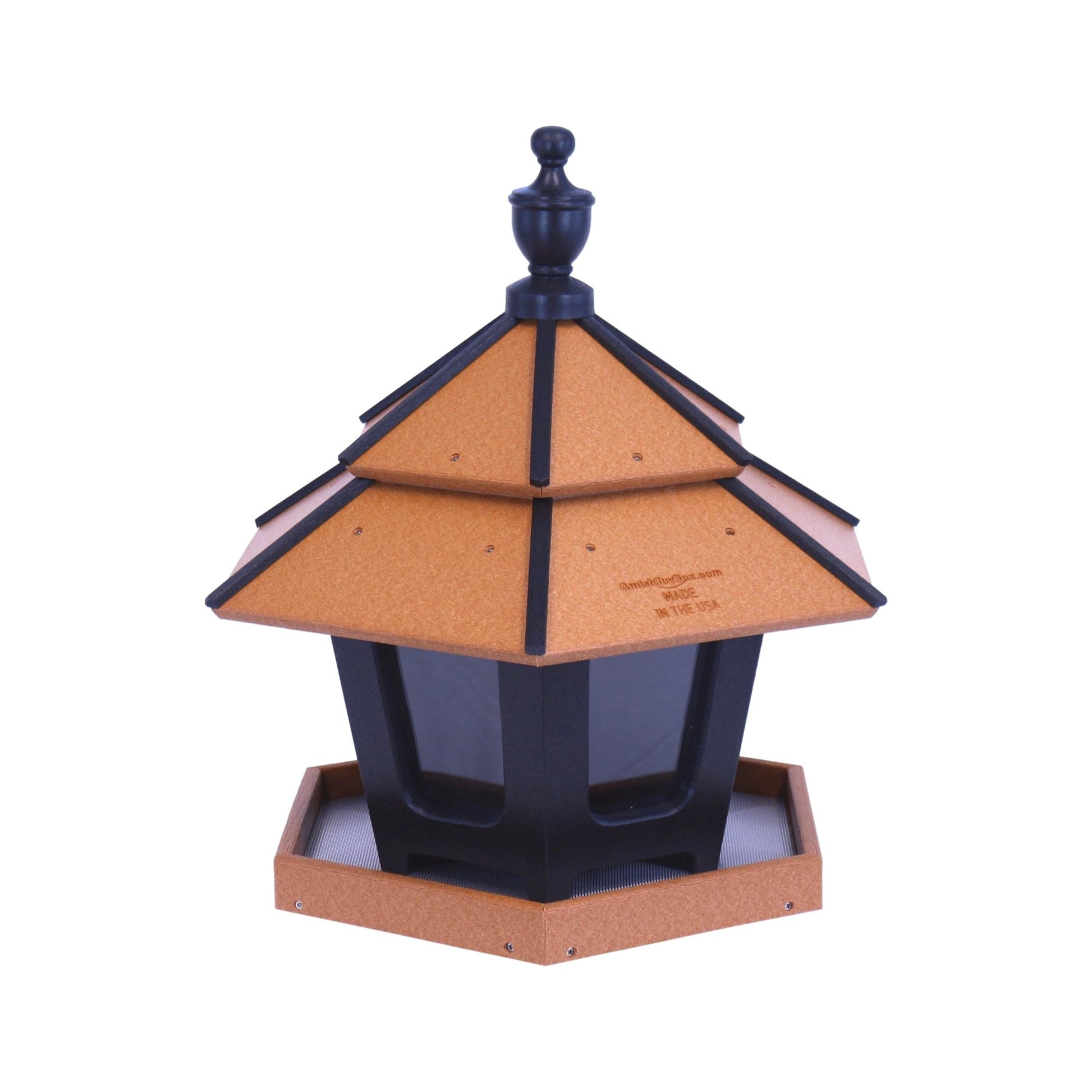 Medium AmishToyBox.com gazebo bird feeder with triple compartments, post-mount for garden or patio bird feeding.
