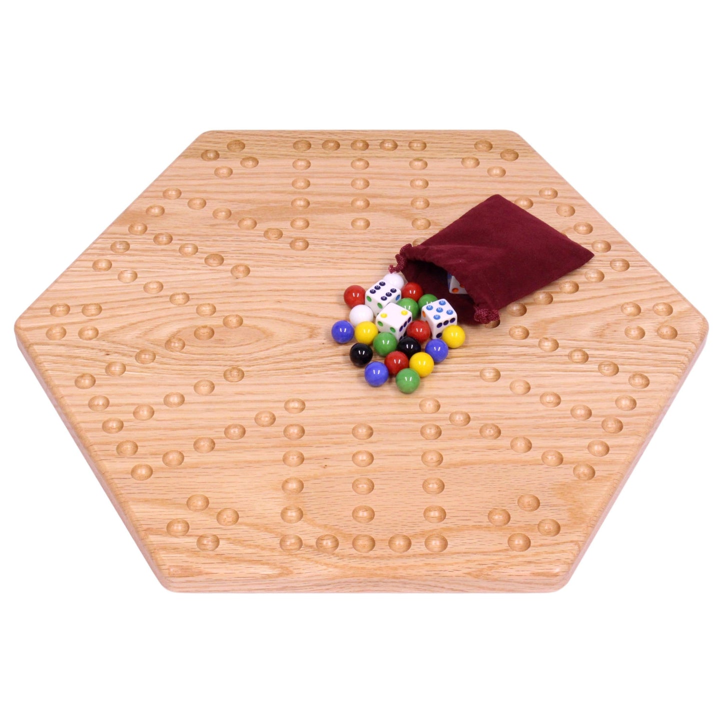 Unpainted solid oak aggravation game board, 16-inch wide, double-sided wooden toy with holes, by AmishToyBox.com