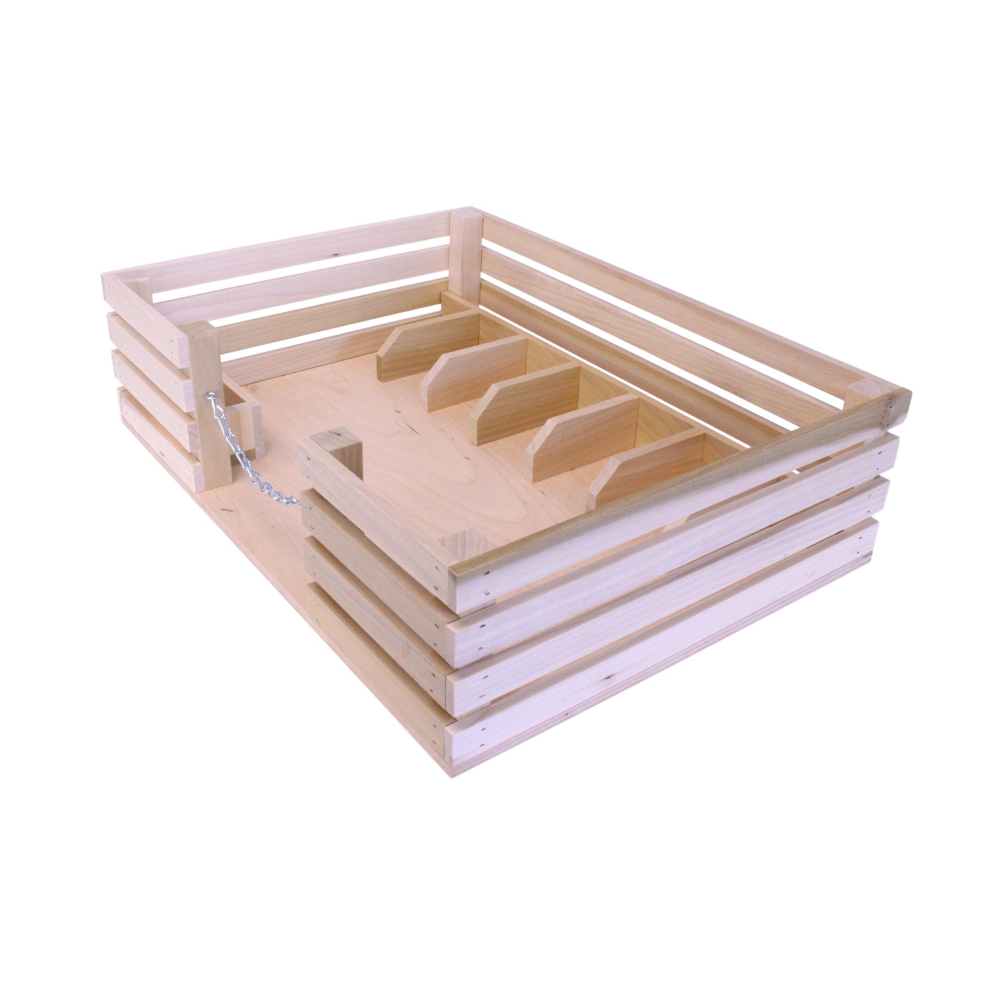 Amish-made wooden mini stockyard toy with seven stalls, ideal for farming play and educational farming activities.