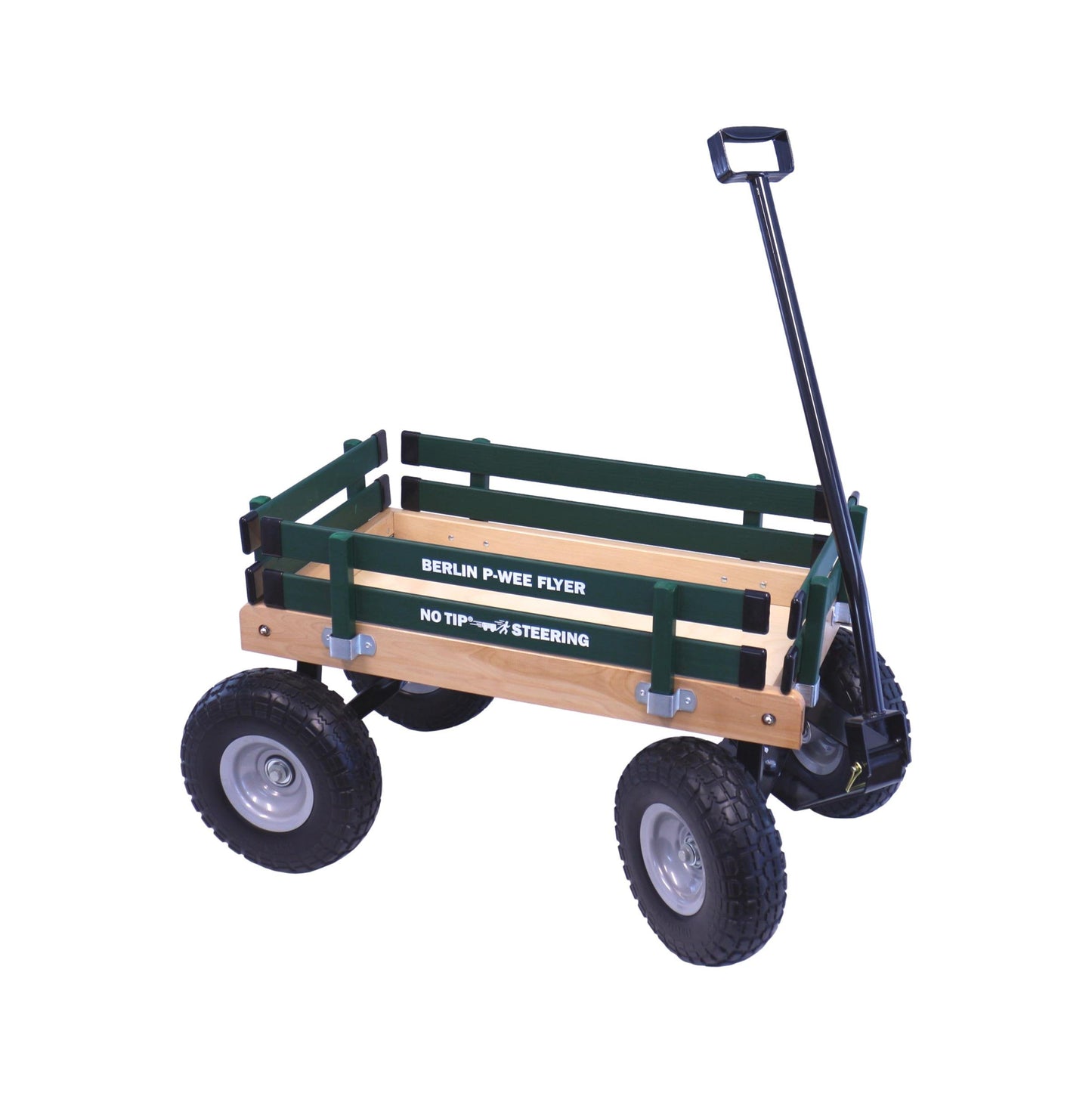 Amish-made Berlin Big-Foot Kid's Wagon Model F300 pull-behind wagon with wooden construction and large wheels for children.