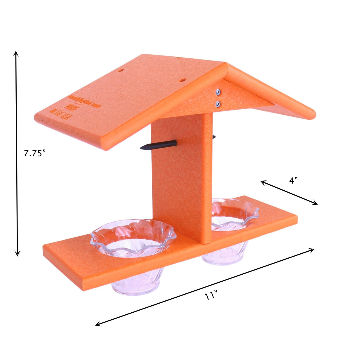 AmishToyBox.com Oriole Bird Feeder with double cups and pegs for orange halves, designed for attracting orioles and other songbirds.