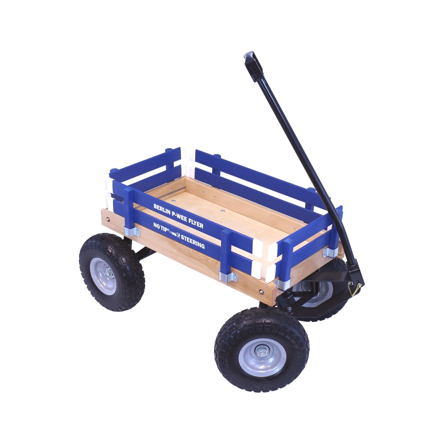 Amish-made Berlin Big-Foot Kid's Wagon Model F300 pull-behind wagon with wooden construction and sturdy wheels for children.