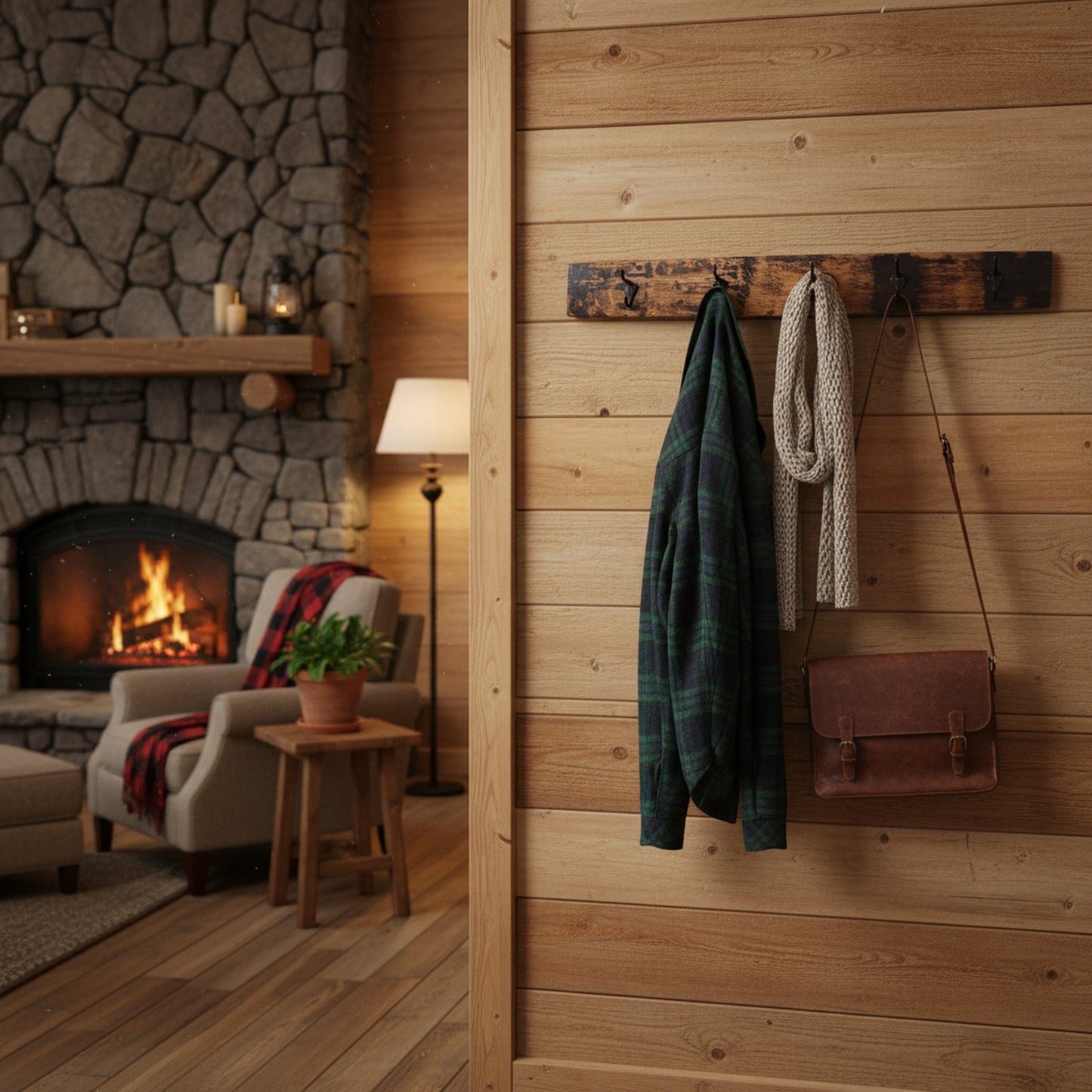 Rustic Wooden Coat Rack With 4 Metal Hooks, Made From Reclaimed Whiskey Barrel Staves