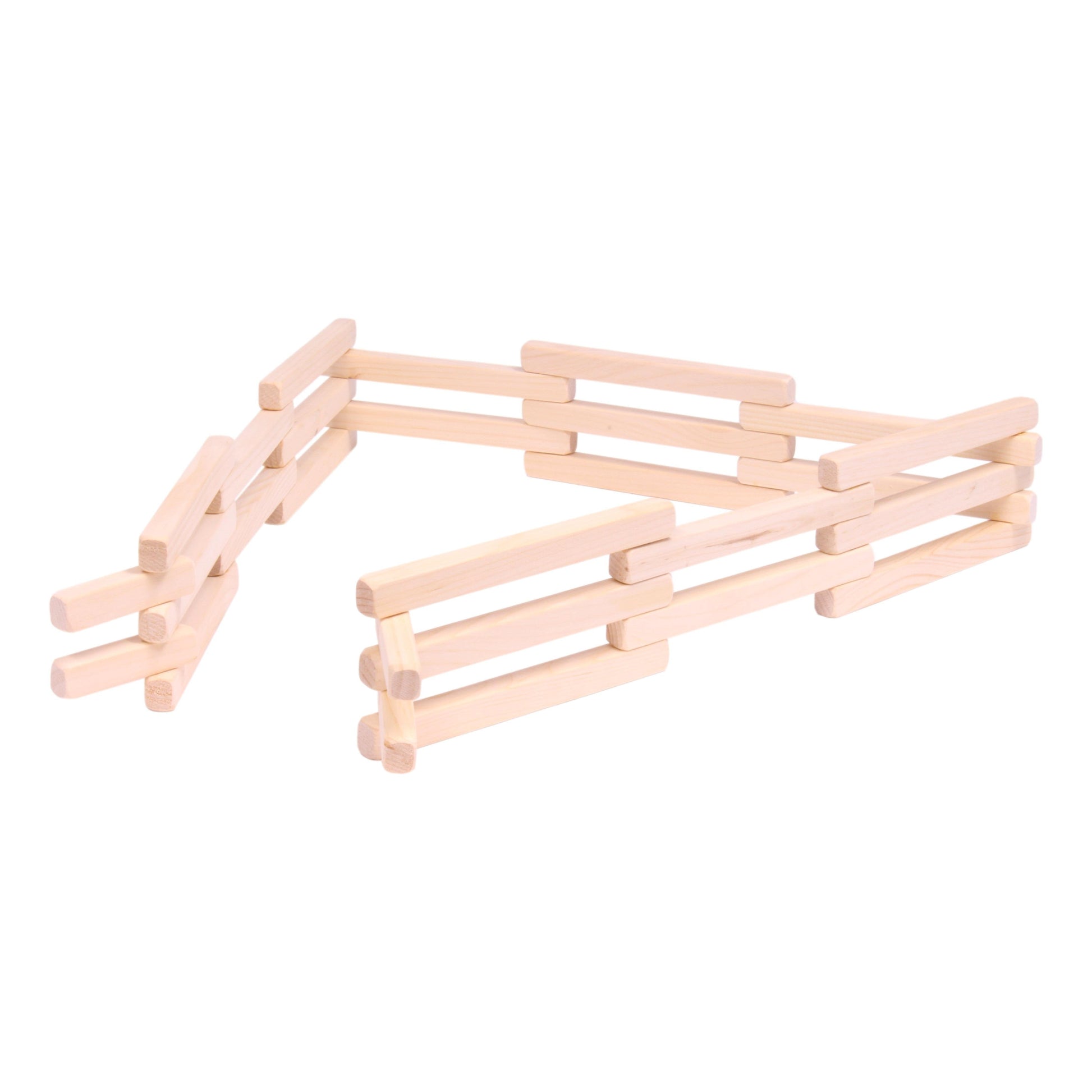 Amish-made wooden folding corral fence toy, 68 inches long, with natural wood finish, designed for children's imaginative play.