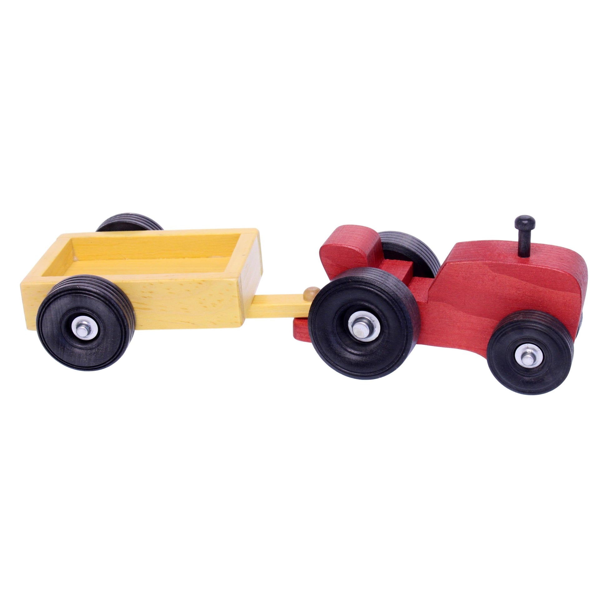 Amish-made wooden toy tractor and wagon set from AmishToyBox.com, perfect for farming play and imaginative outdoor fun.