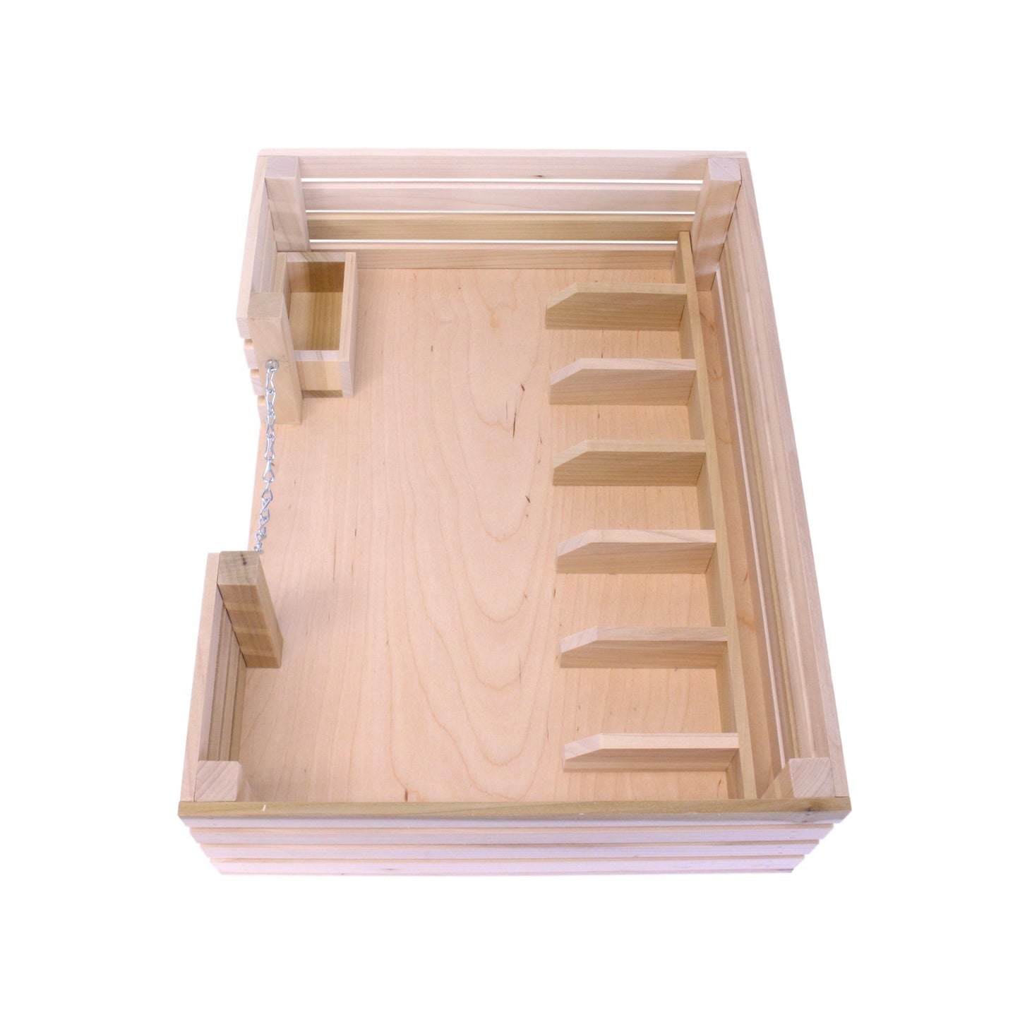 Amish-made wooden mini stockyard toy with 7 stalls, perfect for farming play, by AmishToyBox.com.