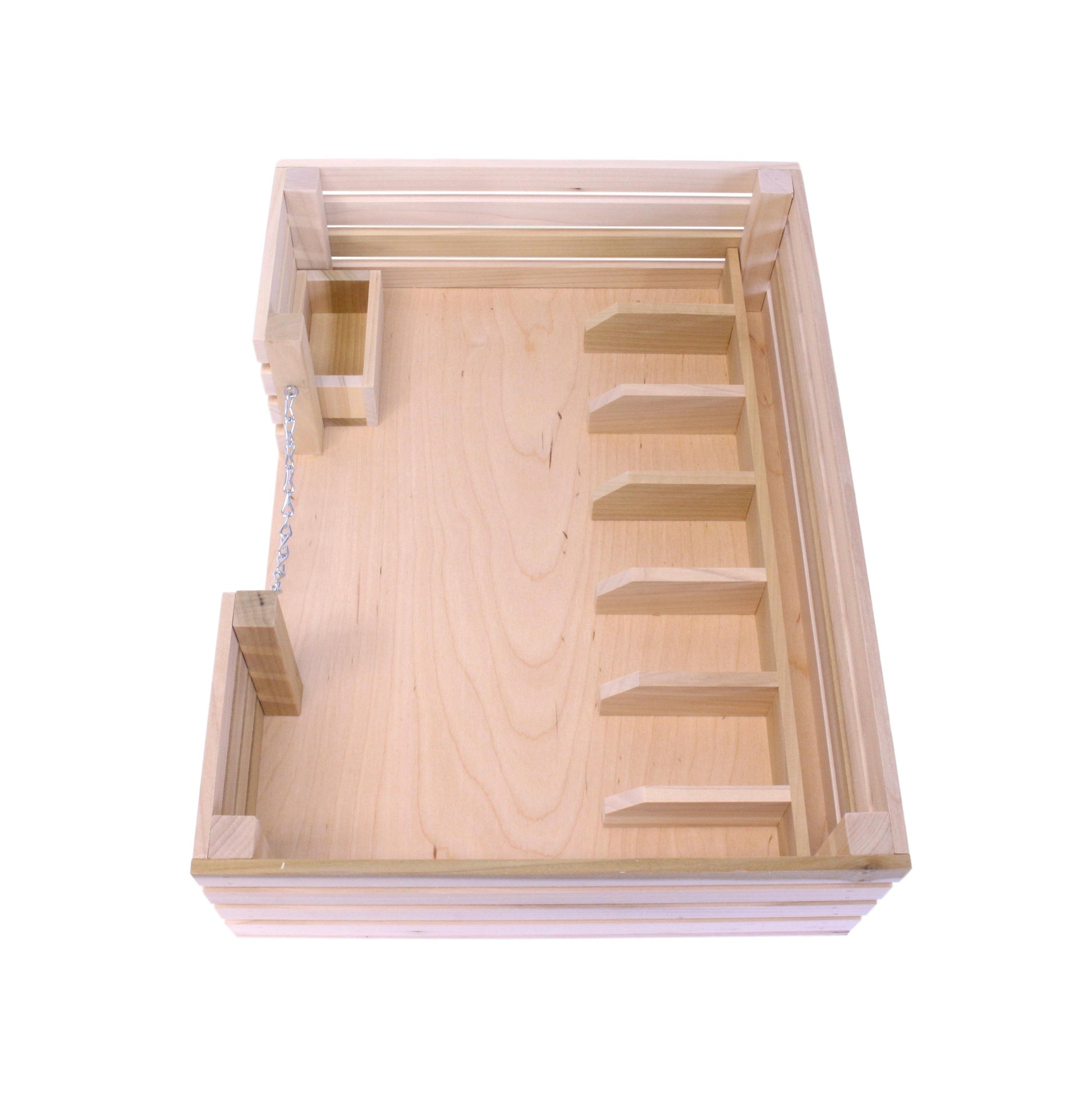 Amish-made wooden mini stockyard toy with 7 stalls, perfect for farming play, by AmishToyBox.com.