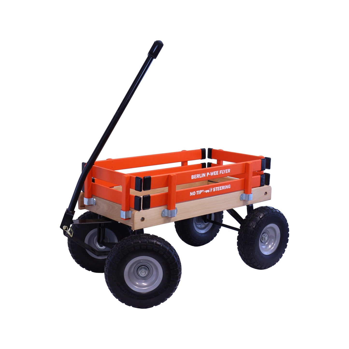 Amish-made Berlin Big-Foot Kid's Pull Behind Wagon Model F300 with wooden design and sturdy construction, suitable for children.