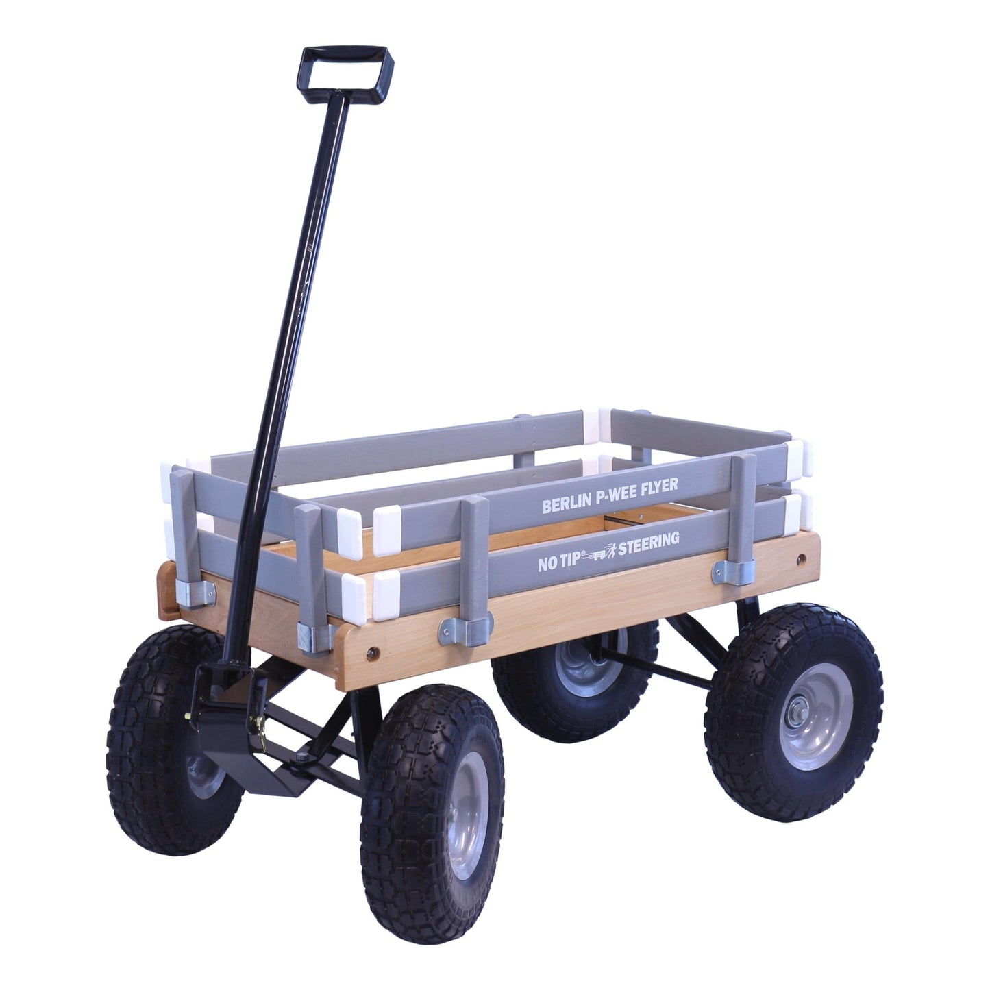 Amish-made Berlin Big-Foot Kid's Wagon Model F300 pull-behind wagon in red with wooden handles, designed for children.