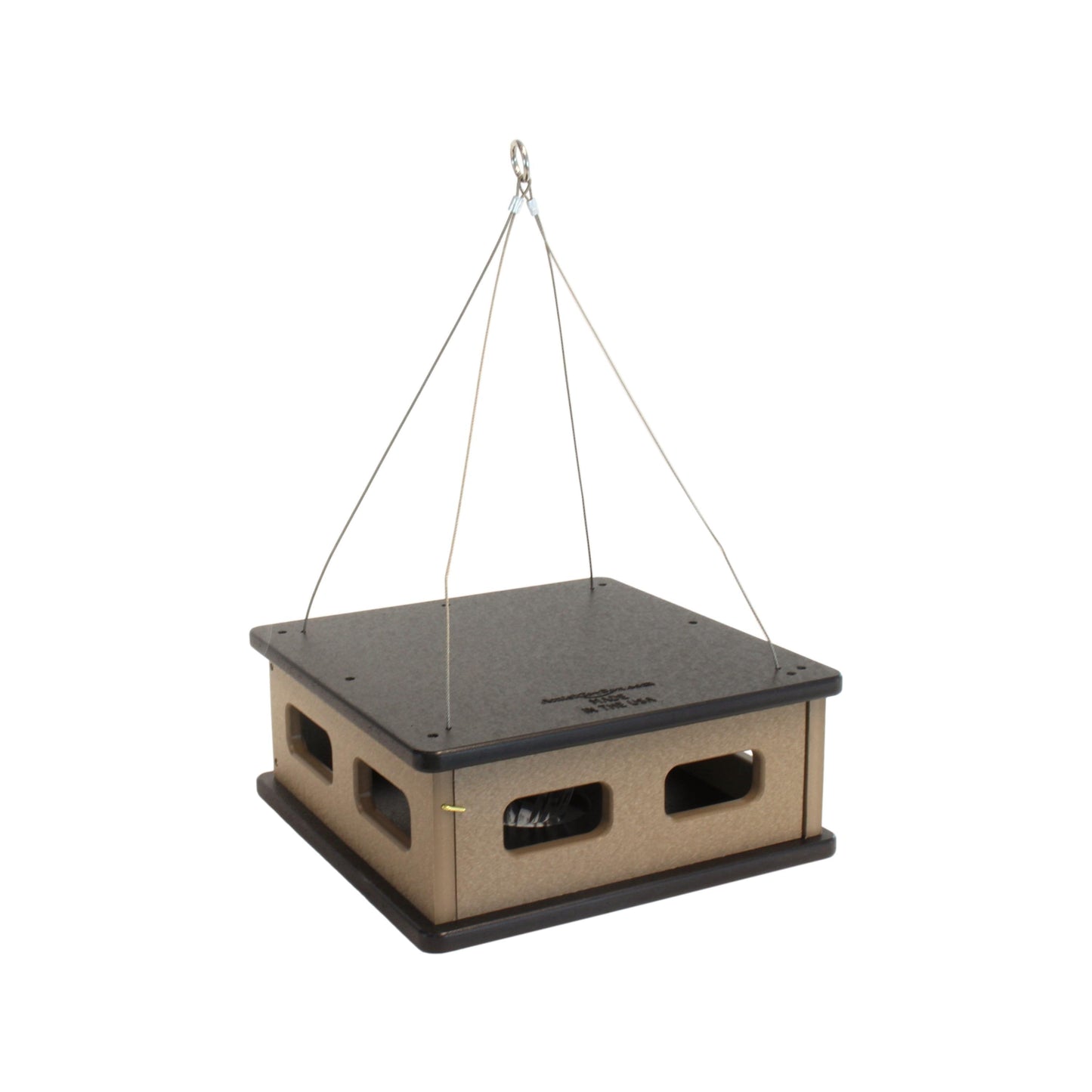 Bluebird hanging block house mealworm feeder made of poly lumber, designed for attracting bluebirds, Amish-made lawn and patio decor