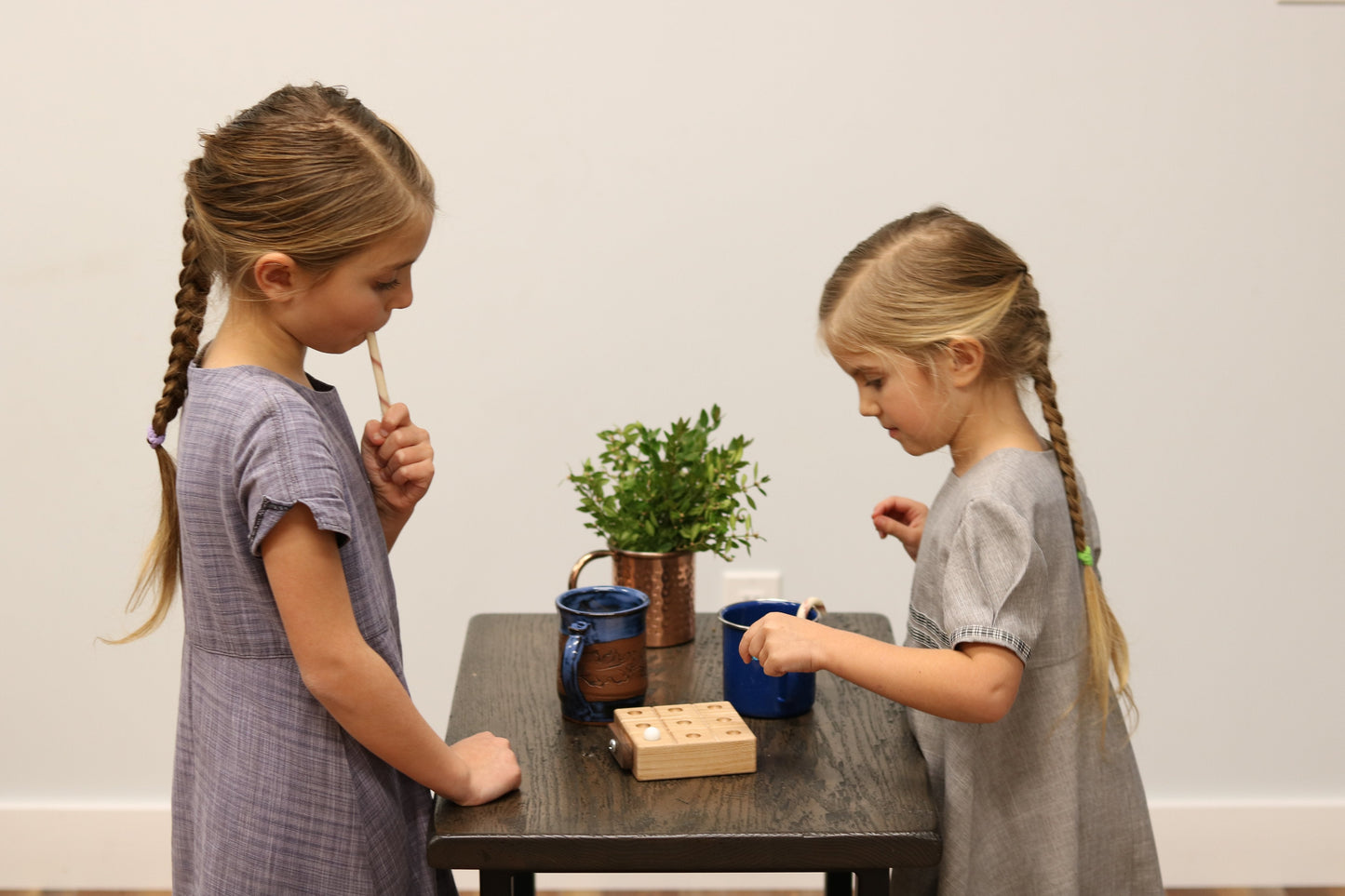 Wooden Marble Tic Tac Toe Game with Built-in Storage for Marbles