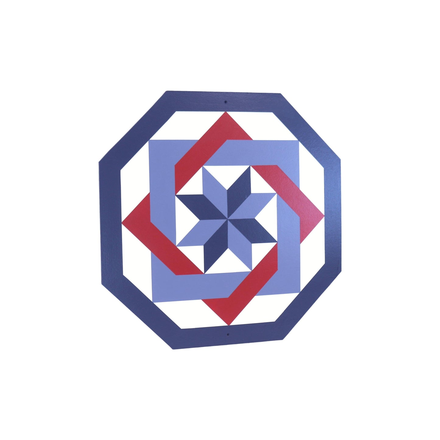 Hand-painted red Labyrinth barn quilt wall sign for outdoor decor, featuring detailed geometric design, suitable for lawn and patio.