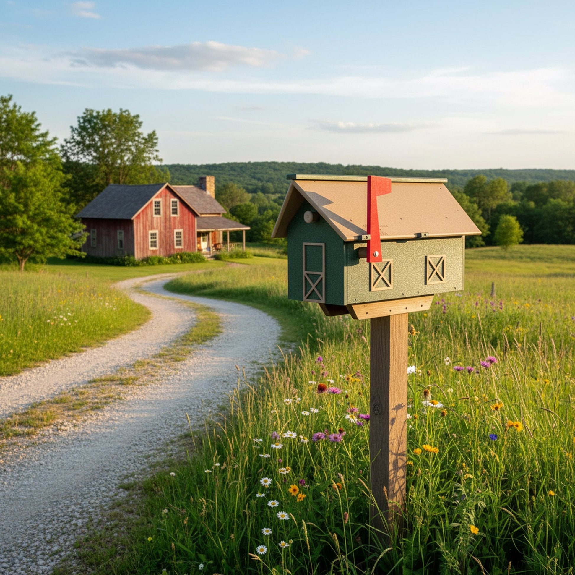 Amish-made post-mount mailbox crafted from weather-proof poly lumber with UV resistance, designed for durable outdoor use.
