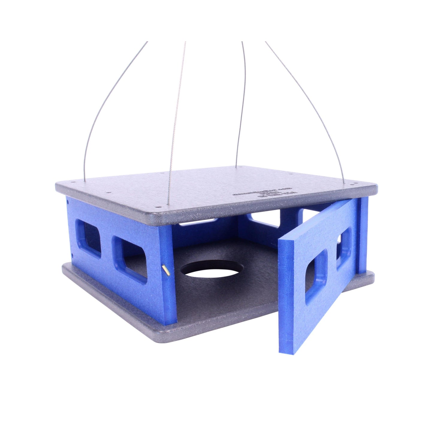 Amish-made Bluebird feeder hanging block house with poly lumber, designed for mealworms in a lawn and patio outdoor setting.