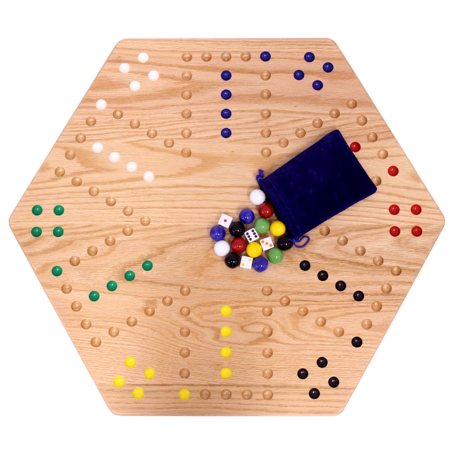 Hand-painted Aggravation Wahoo marble board game by AmishToyBox.com, double-sided wooden game with colorful marbles and game pieces.