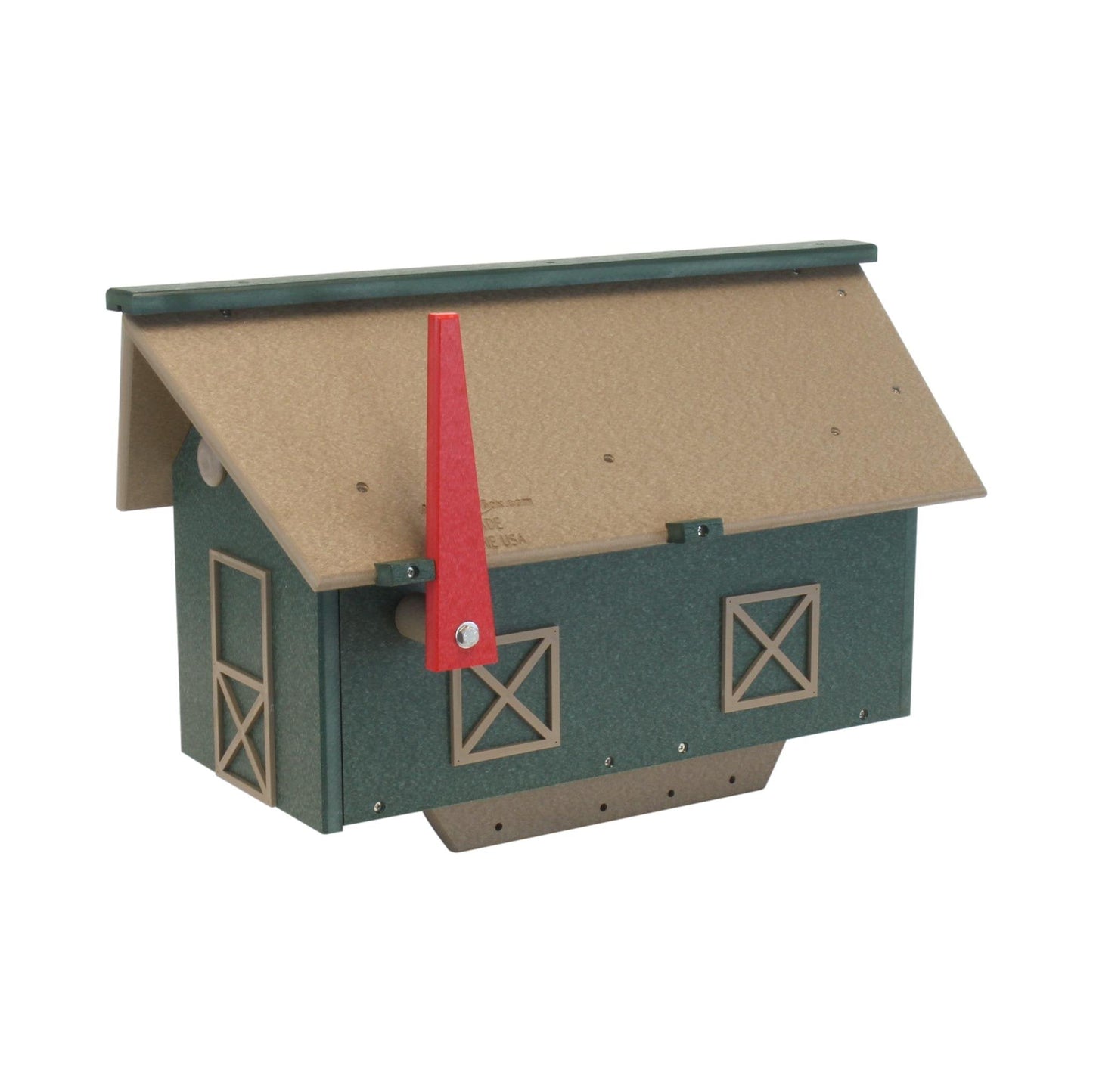 Amish-made mailbox on post, weather-proof poly lumber, UV-resistant, ideal for curbside mail delivery, durable outdoor mailbox.