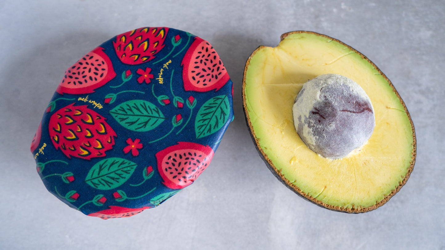 Meli Wraps beeswax roll with dragonfruit print, natural beeswax wraps for food storage, bulk roll for eco-friendly kitchen use